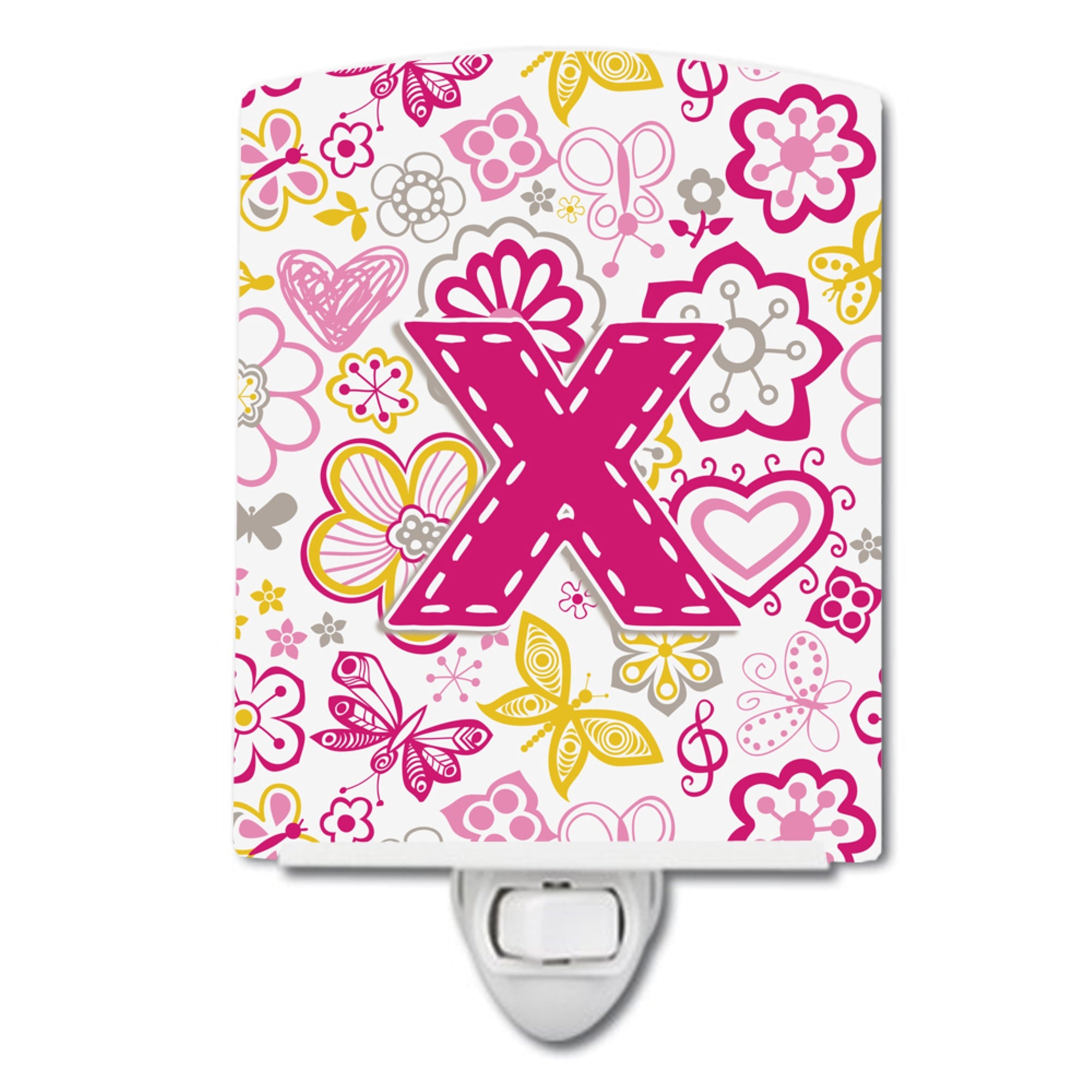  inchCarolines Treasures Letter X Flowers and Butterflies Pink Ceramic Night Light, 6x4, Multicolor inch