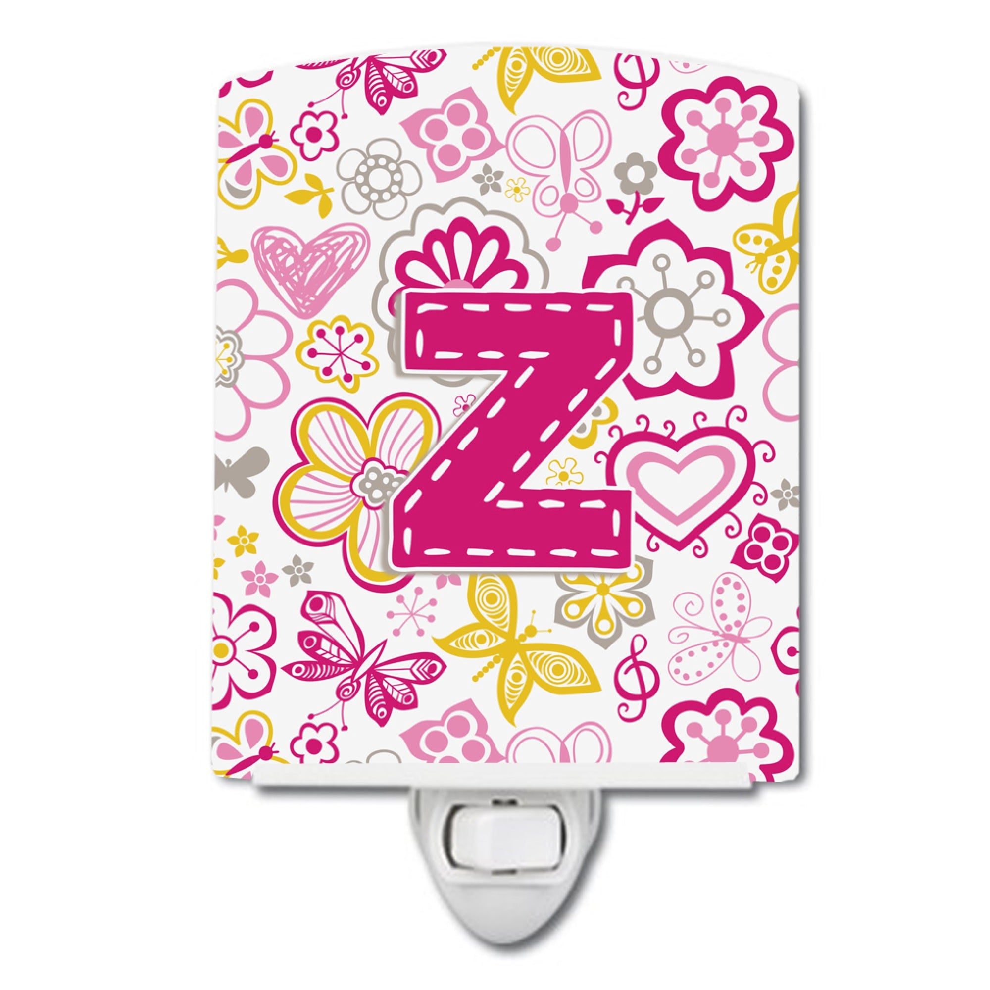  inchCarolines Treasures Letter Z Flowers and Butterflies Pink Ceramic Night Light, 6x4, Multicolor inch