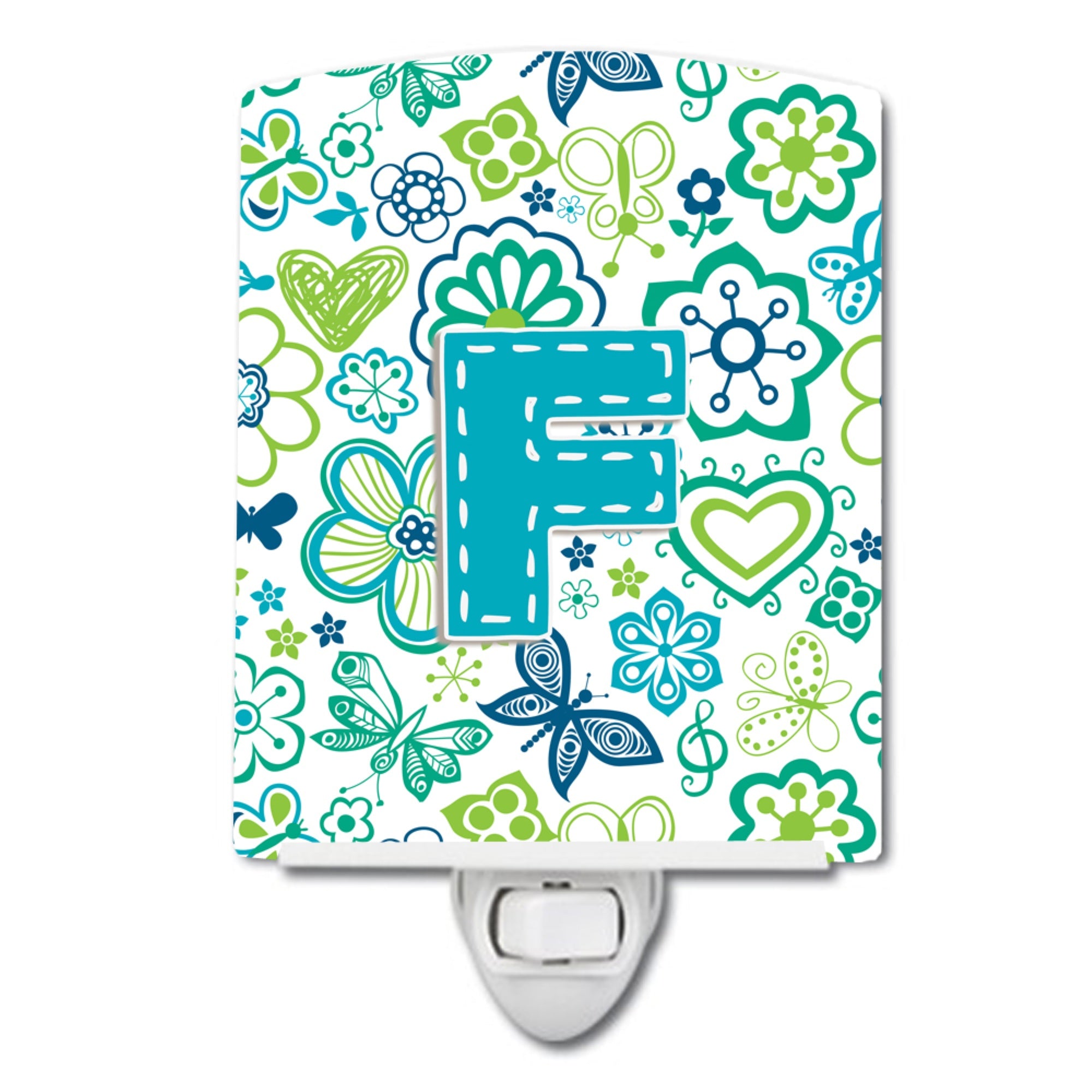  inchCarolines Treasures Butterflies Letter F Flowers Teal Blue Night Light, 6x4, Multicolor inch