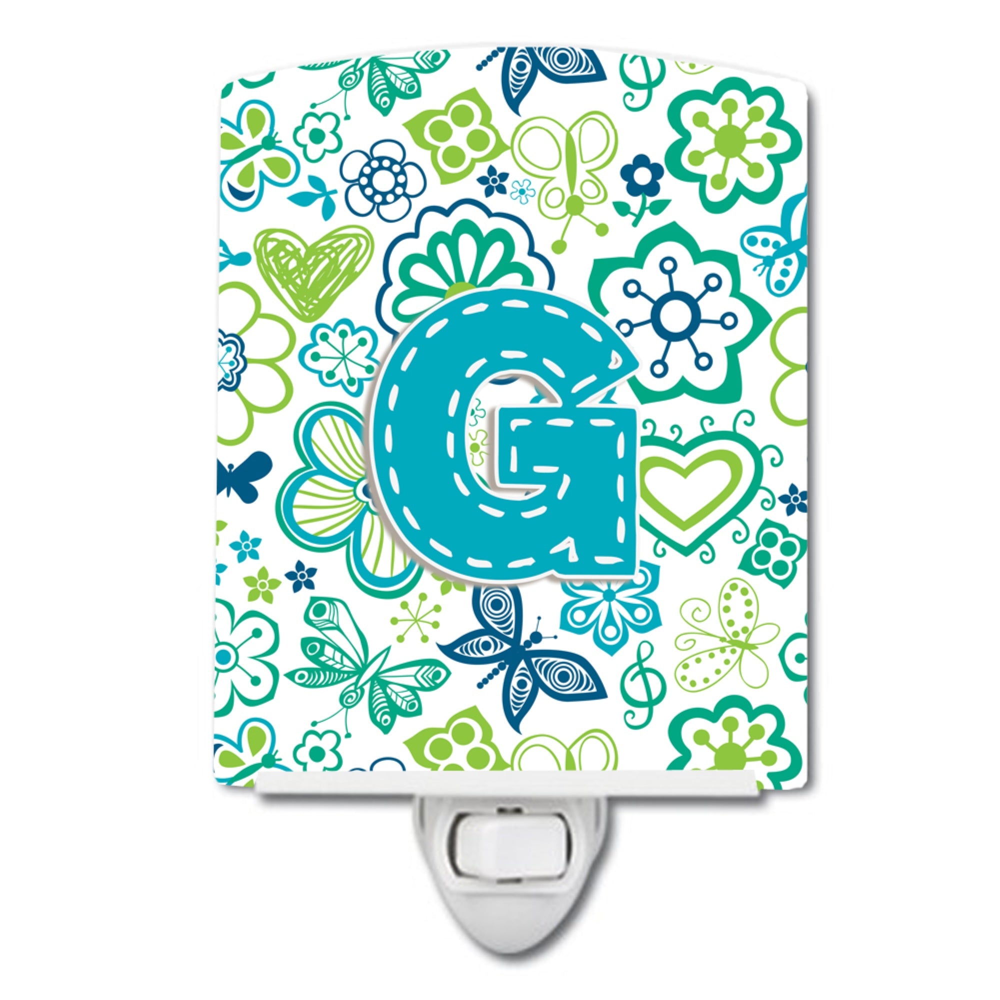  inchCarolines Treasures Letter G Flowers and Butterflies Teal Blue Ceramic Night Light, 6x4, Multicolor inch