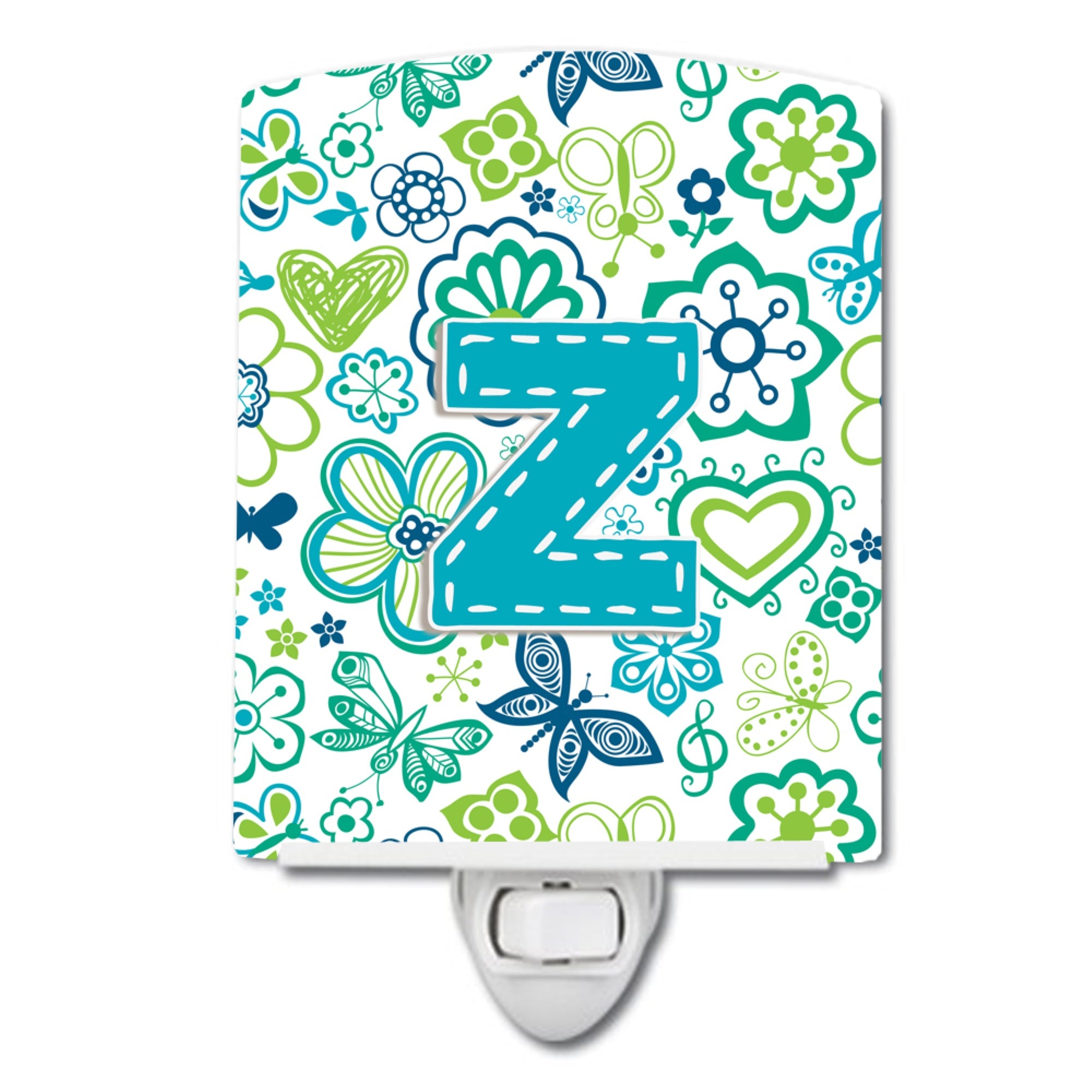  inchCarolines Treasures Letter Z Flowers and Butterflies Teal Blue Ceramic Night Light, 6x4, Multicolor inch