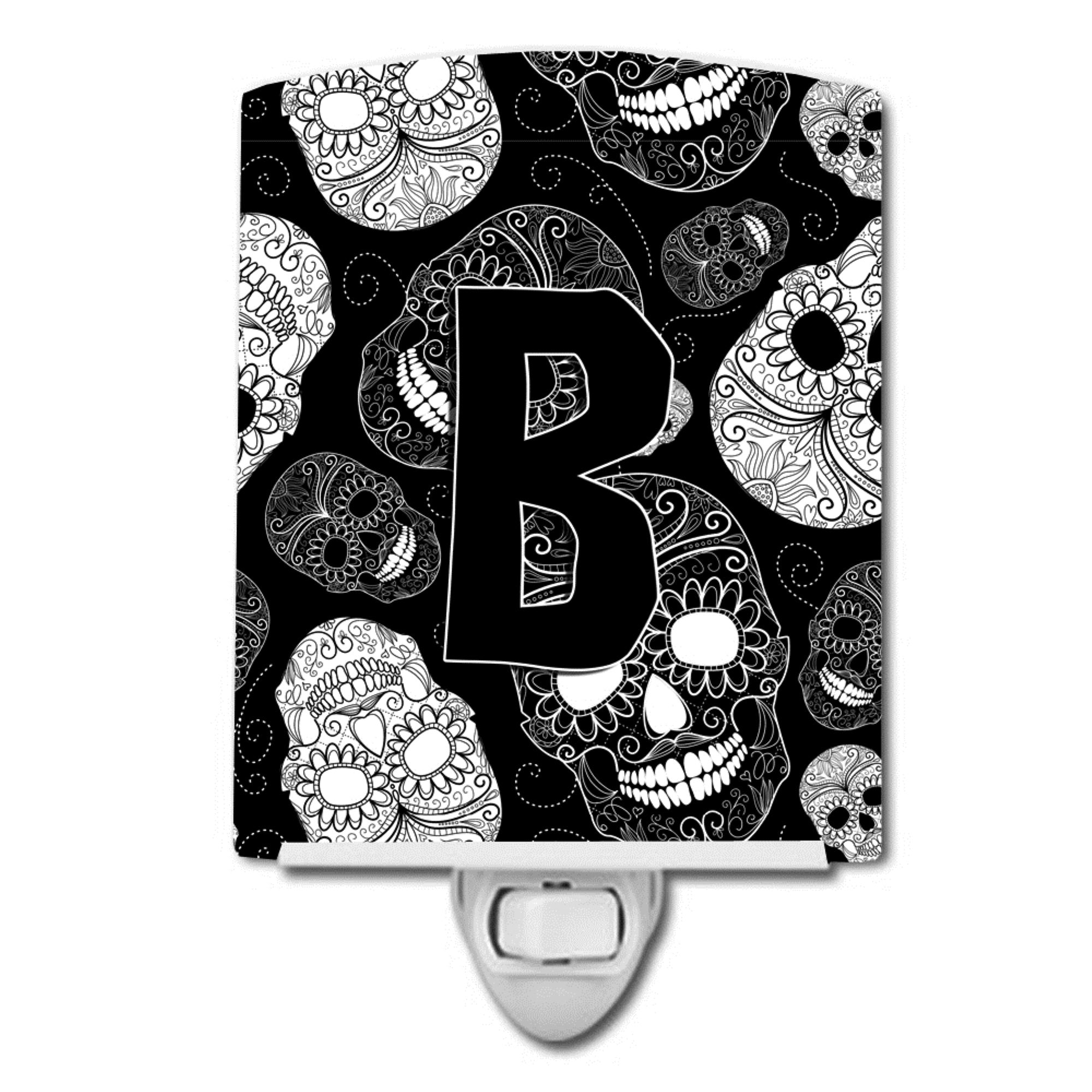  inchCarolines Treasures Letter B Day of the Dead Skulls Black Ceramic Night Light, 6x4, Multicolor inch