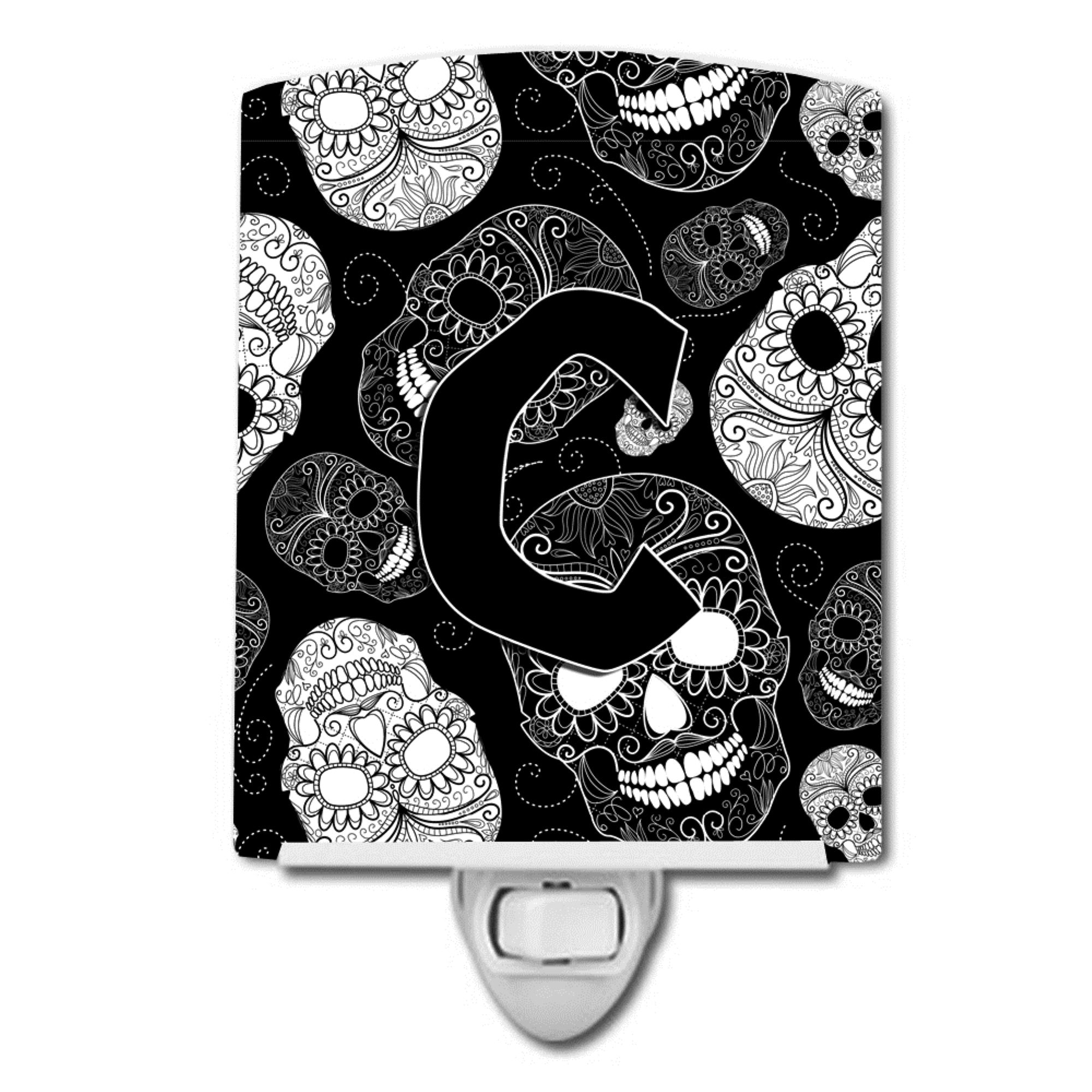 inchCarolines Treasures Letter C Day of the Dead Skulls Black Ceramic Night Light, 6x4, Multicolor inch