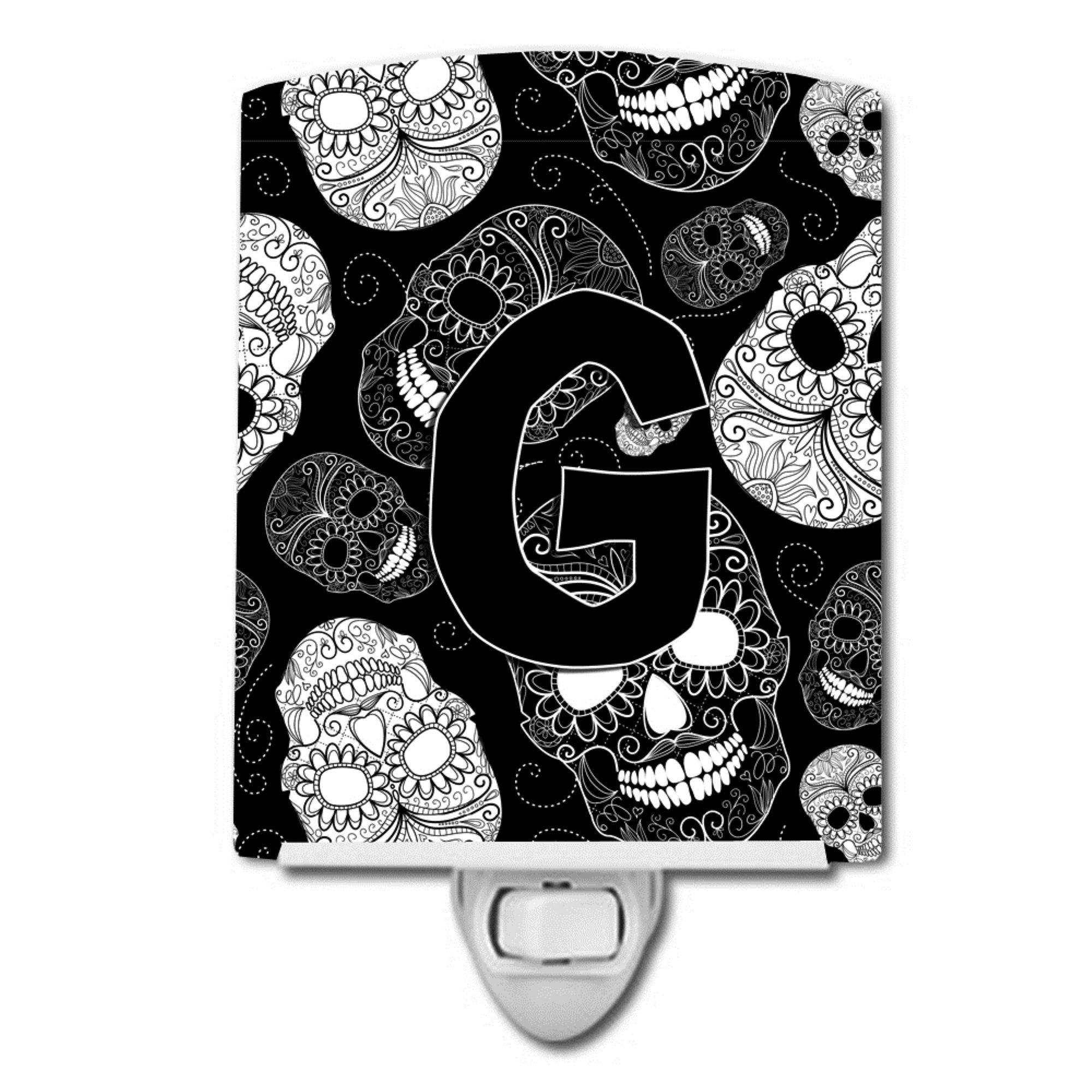  inchCarolines Treasures Letter G Day of the Dead Skulls Black Ceramic Night Light, 6x4, Multicolor inch