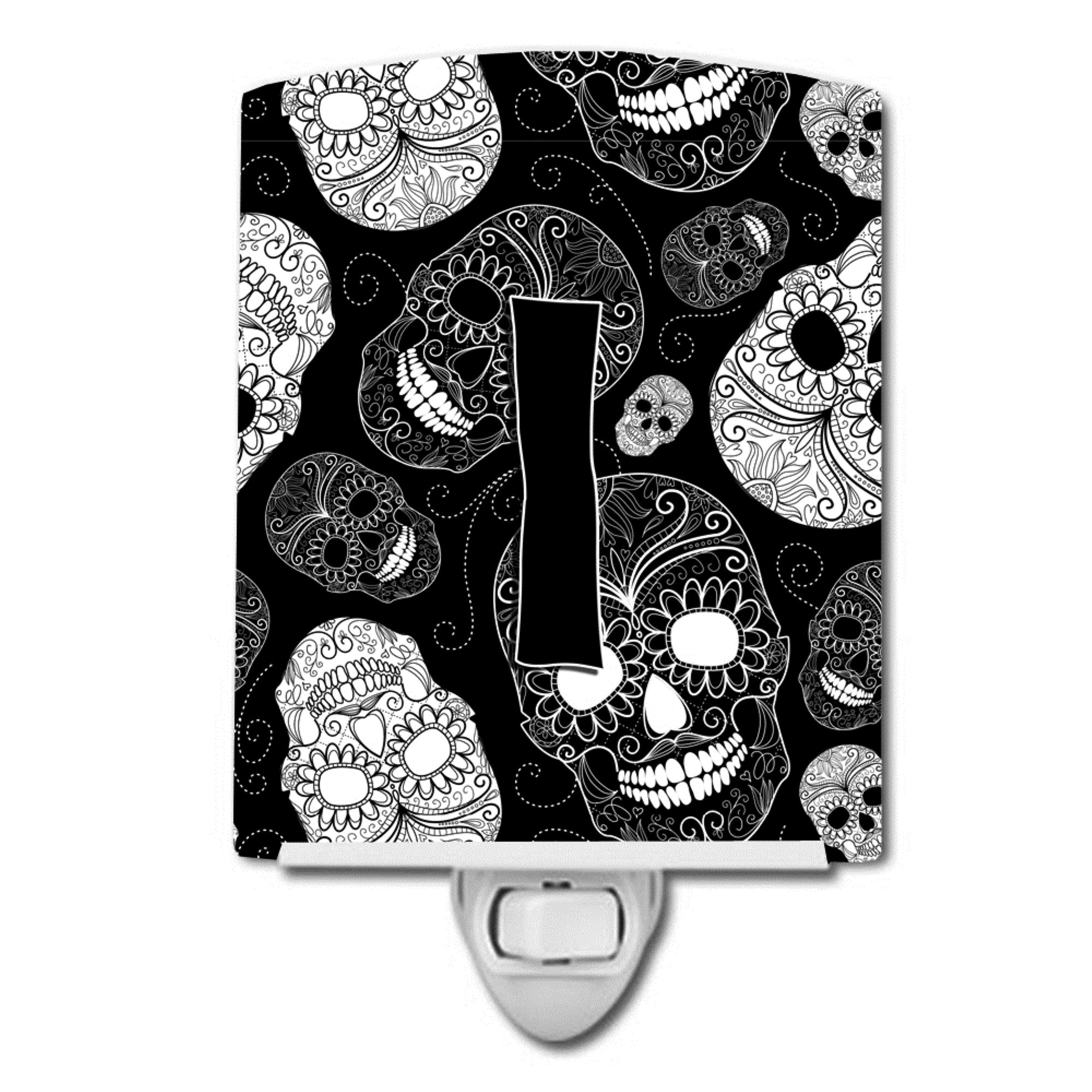  inchCarolines Treasures Letter I Day of the Dead Skulls Black Ceramic Night Light, 6x4, Multicolor inch