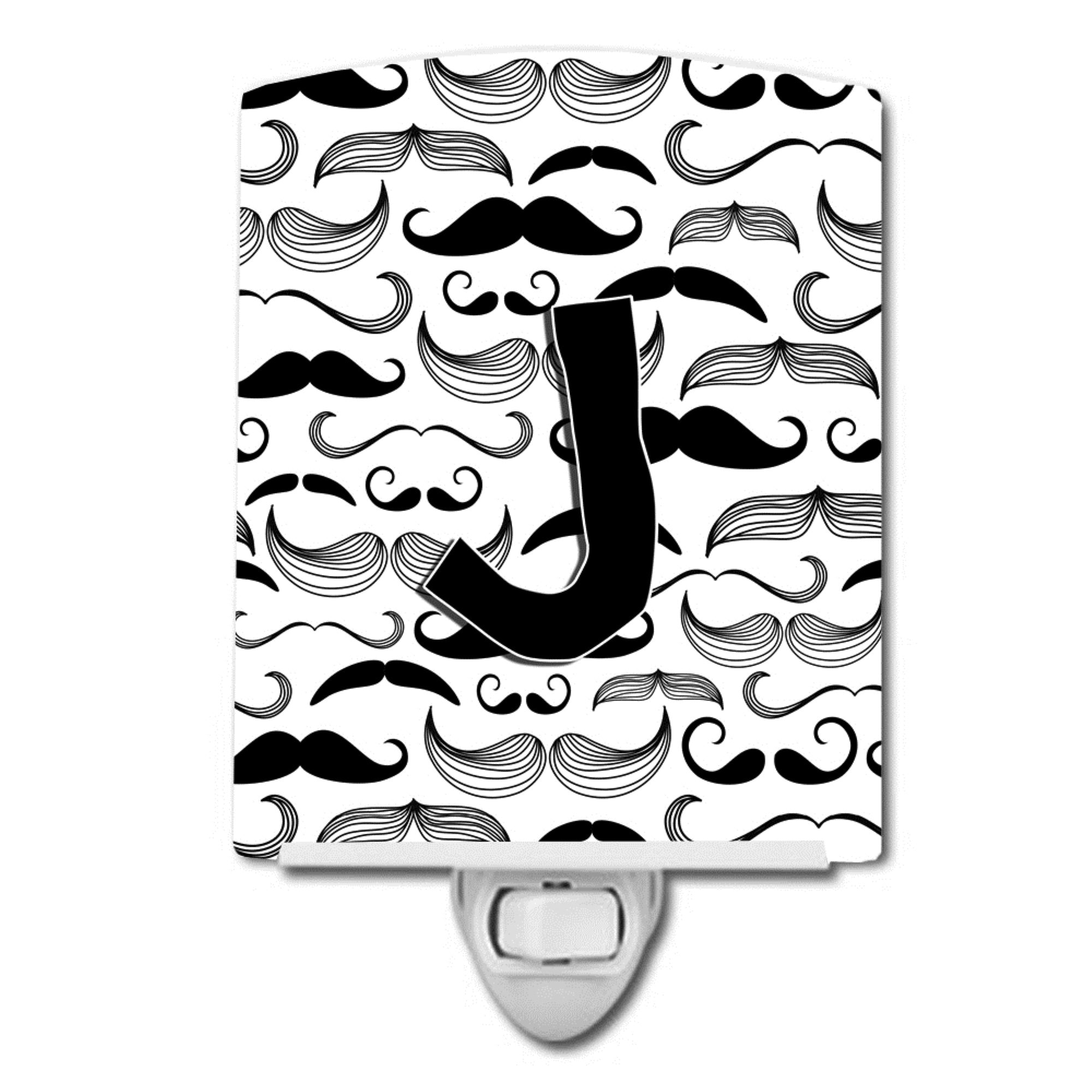  inchCarolines Treasures Letter J Moustache Initial Ceramic Night Light, 6x4, Multicolor inch
