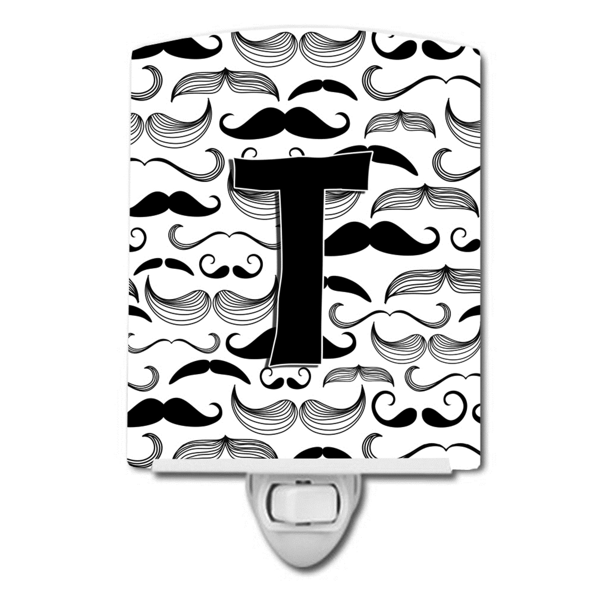  inchCarolines Treasures Letter T Moustache Initial Ceramic Night Light, 6x4, Multicolor inch