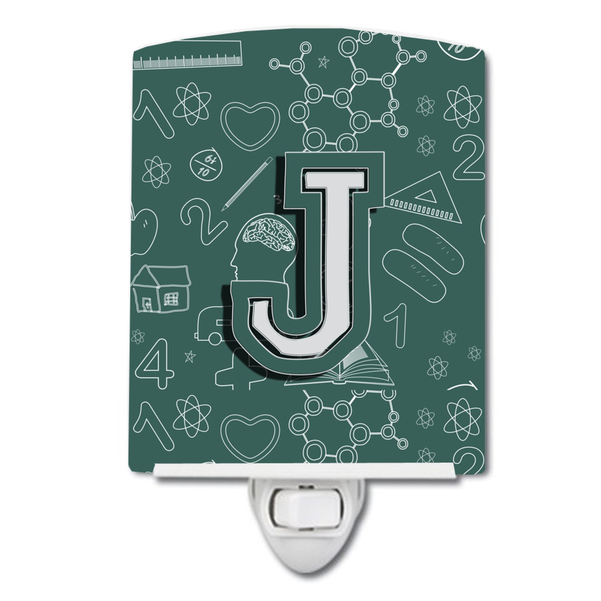  inchCarolines Treasures Letter J Back to School Initial Ceramic Night Light, 6x4, Multicolor inch