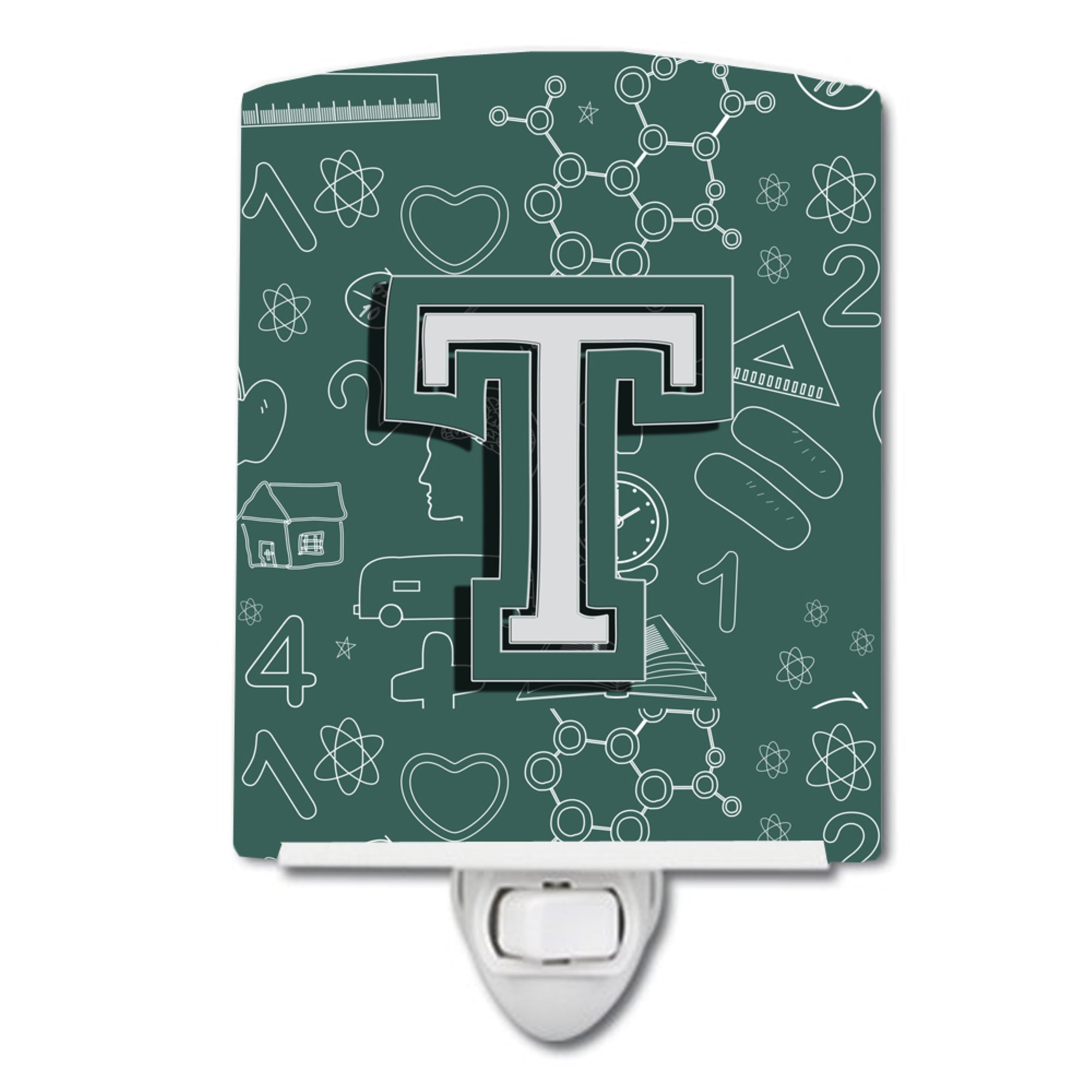  inchCarolines Treasures Letter T Back to School Initial Ceramic Night Light, 6x4, Multicolor inch