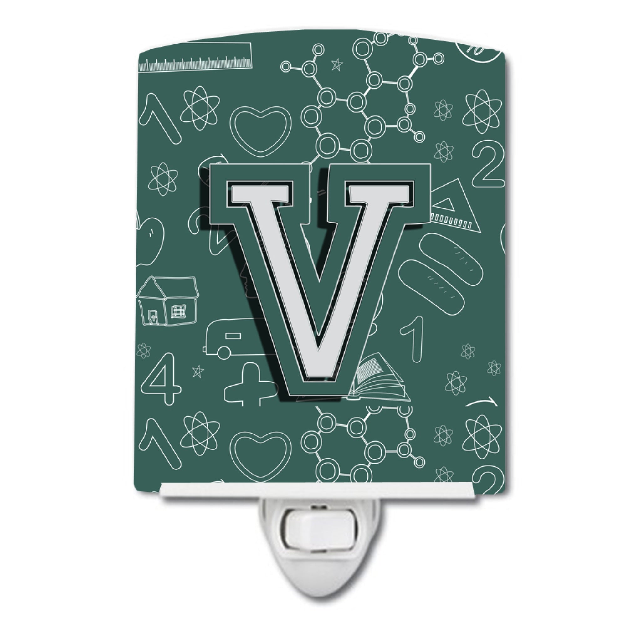  inchCarolines Treasures Letter V Back to School Initial Ceramic Night Light, 6x4, Multicolor inch