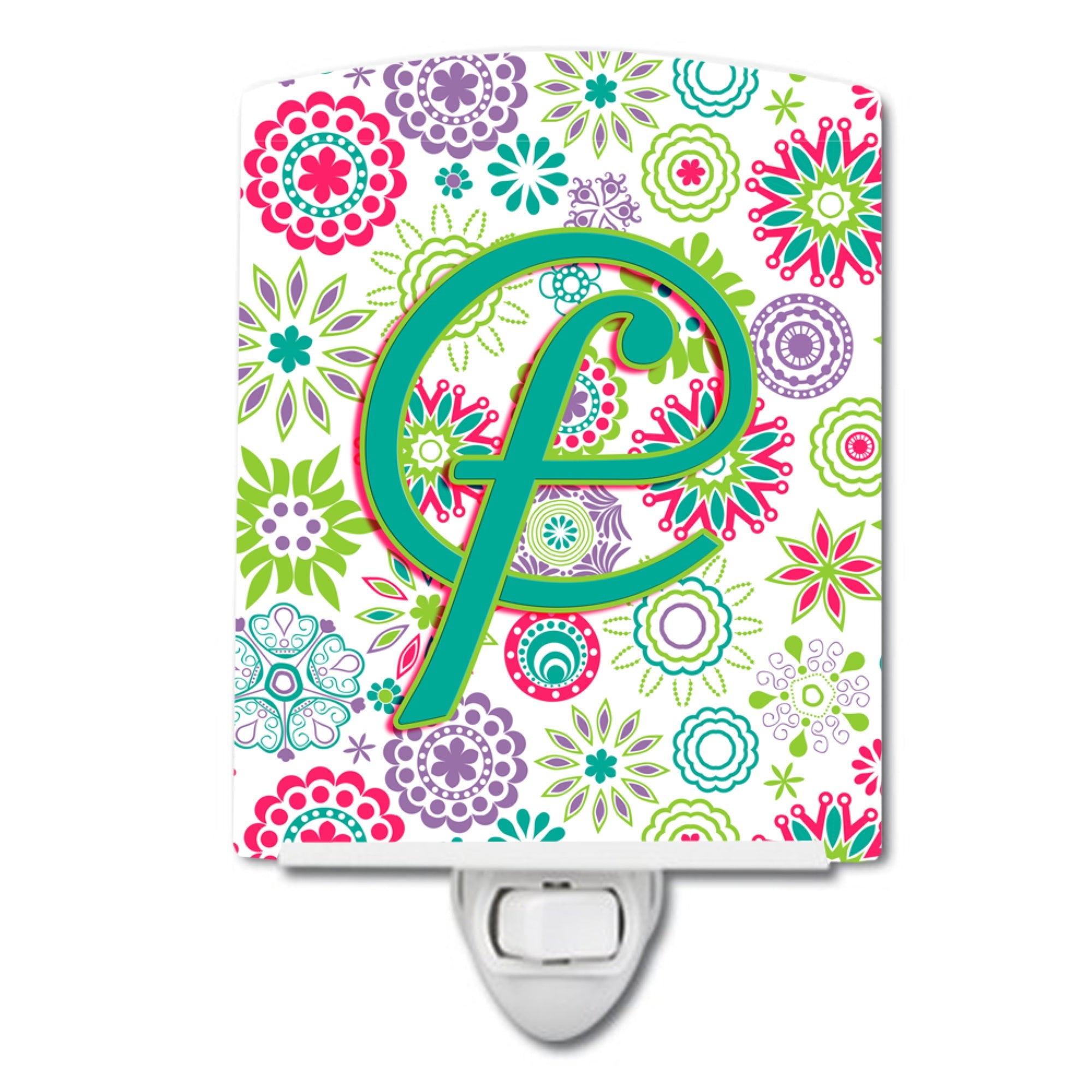 inchCarolines Treasures Green Letter F Flowers Pink Teal Initial Night Light, 6x4, Multicolor inch