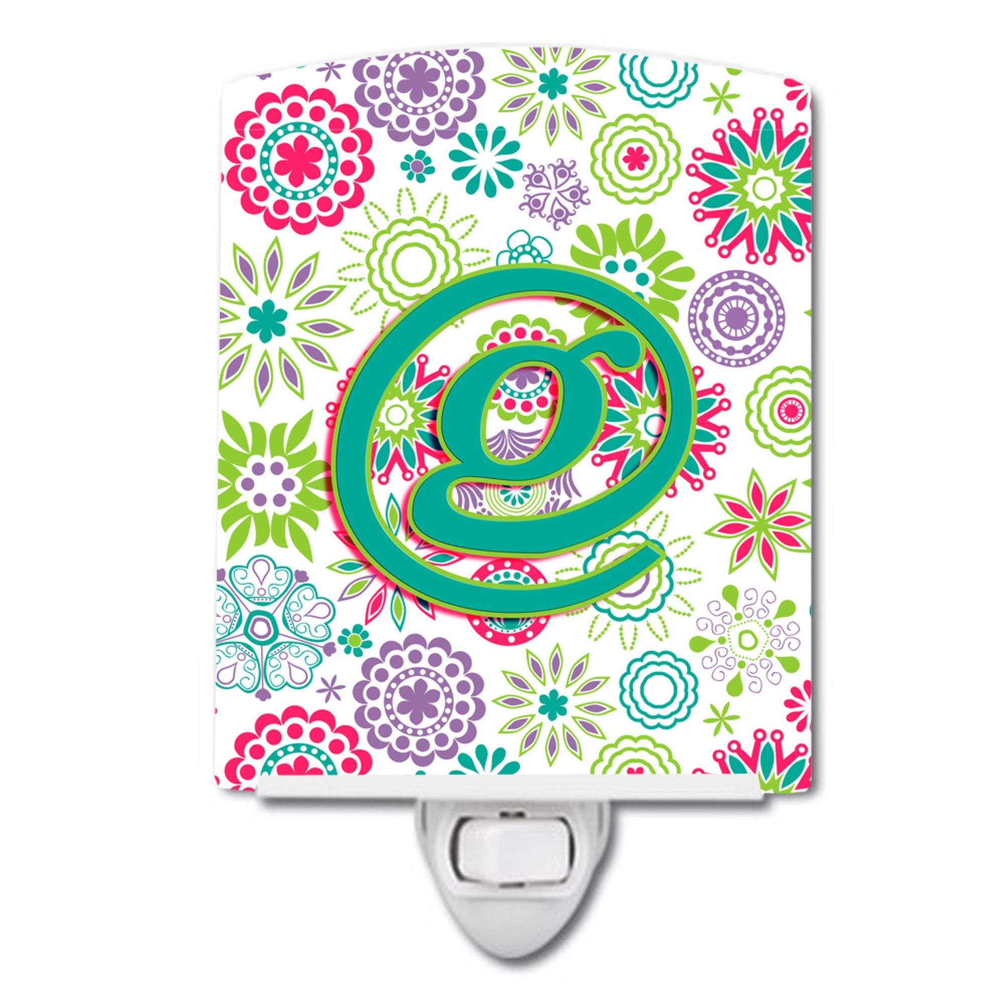  inchCarolines Treasures Letter G Flowers Pink Teal Green Initial Ceramic Night Light, 6x4, Multicolor inch
