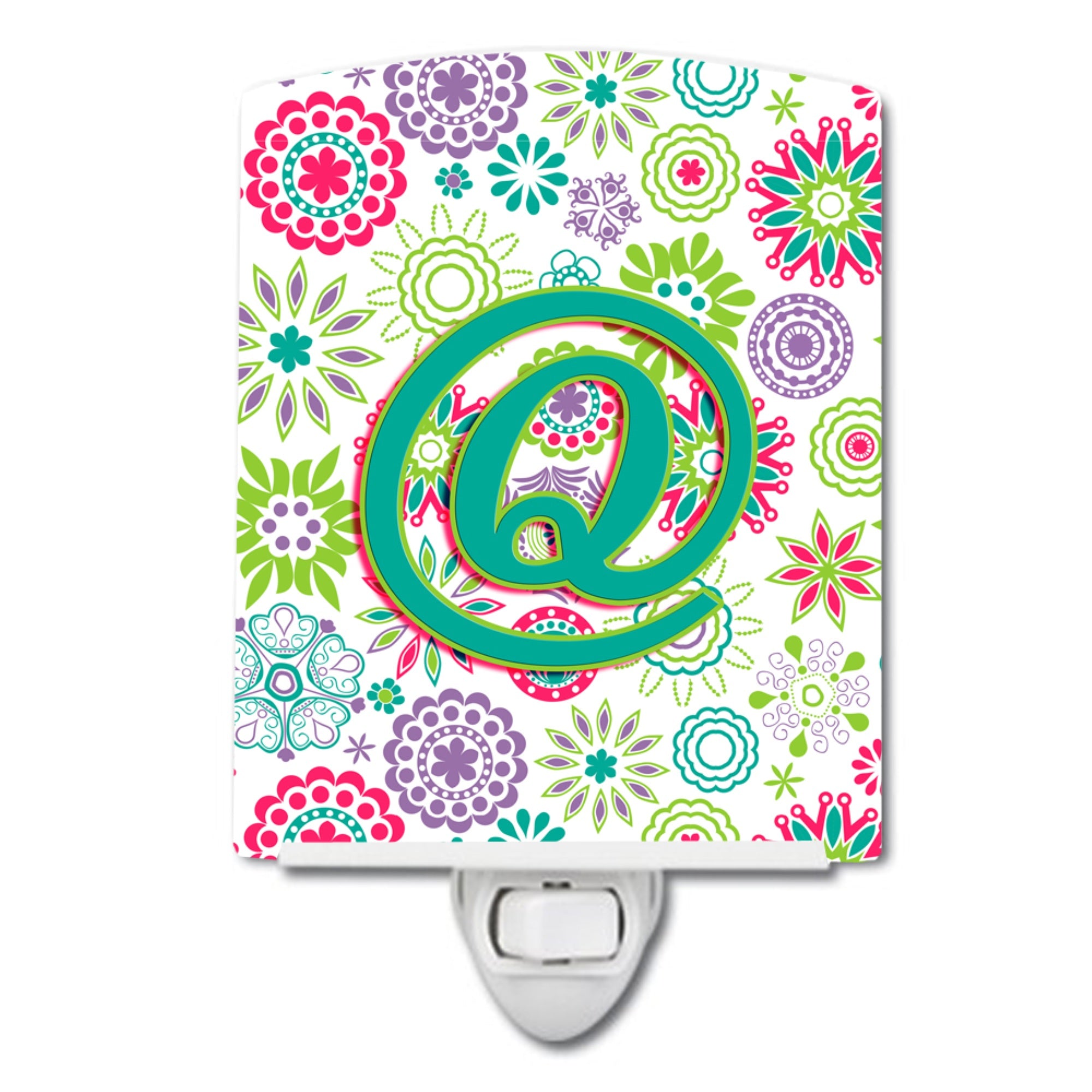  inchCarolines Treasures Letter Q Flowers Pink Teal Green Initial Ceramic Night Light, 6x4, Multicolor inch