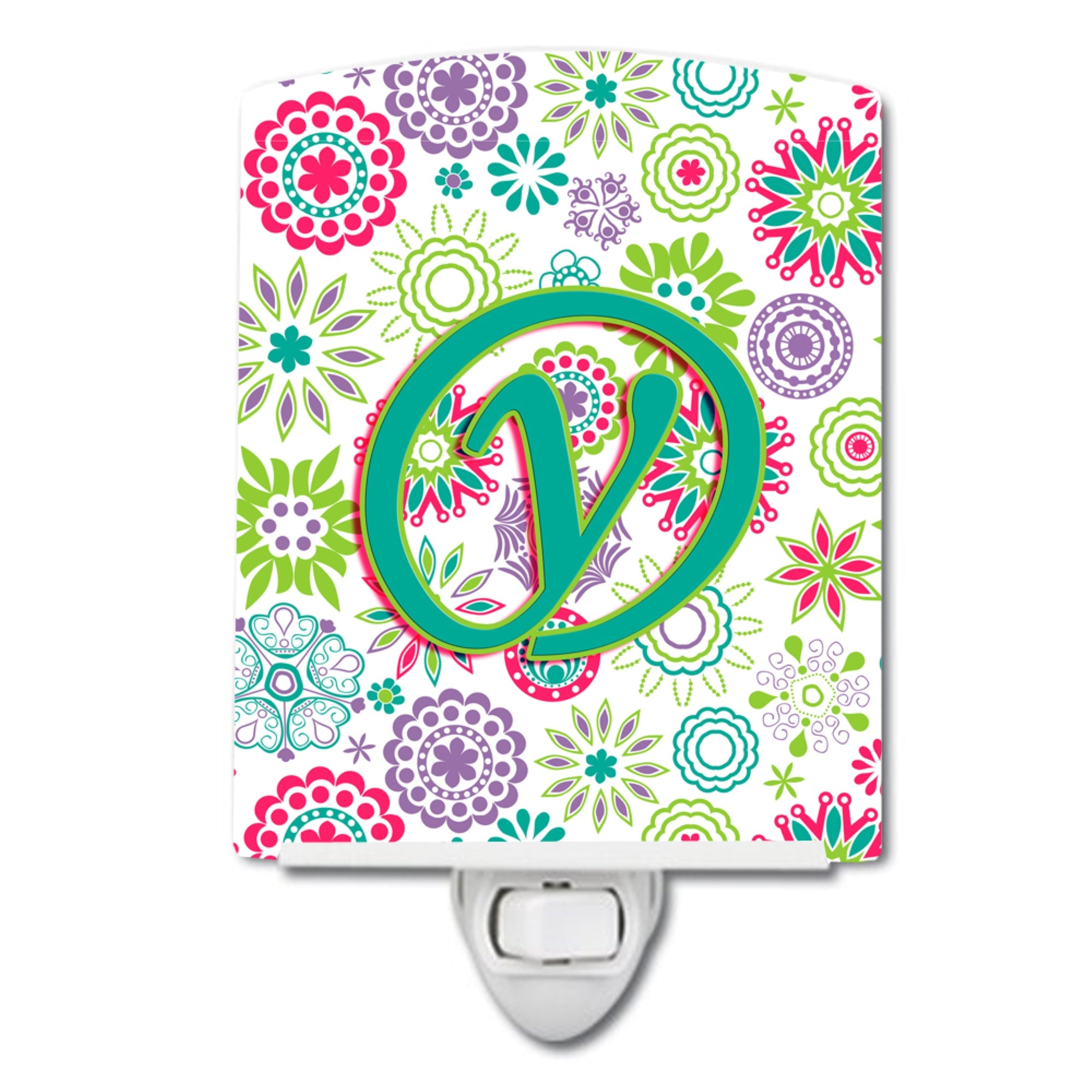  inchCarolines Treasures Letter Y Flowers Pink Teal Green Initial Ceramic Night Light, 6x4, Multicolor inch
