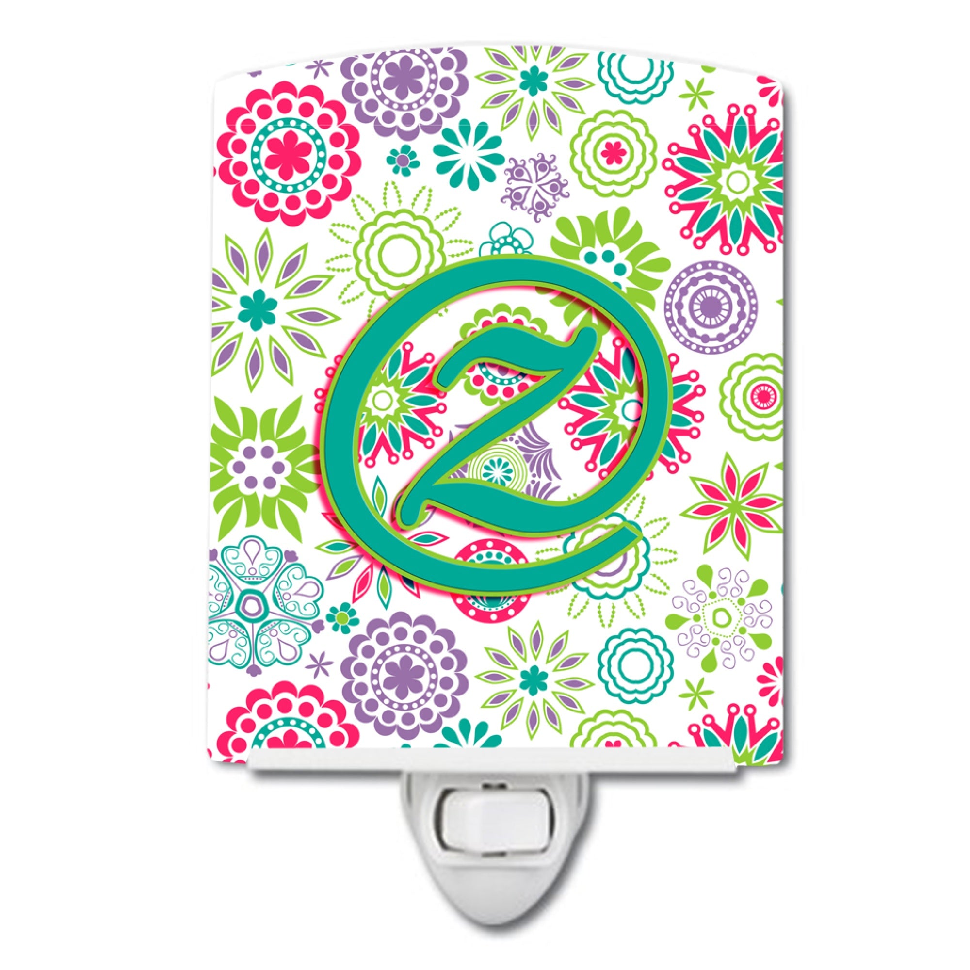  inchCarolines Treasures Letter Z Flowers Pink Teal Green Initial Ceramic Night Light, 6x4, Multicolor inch