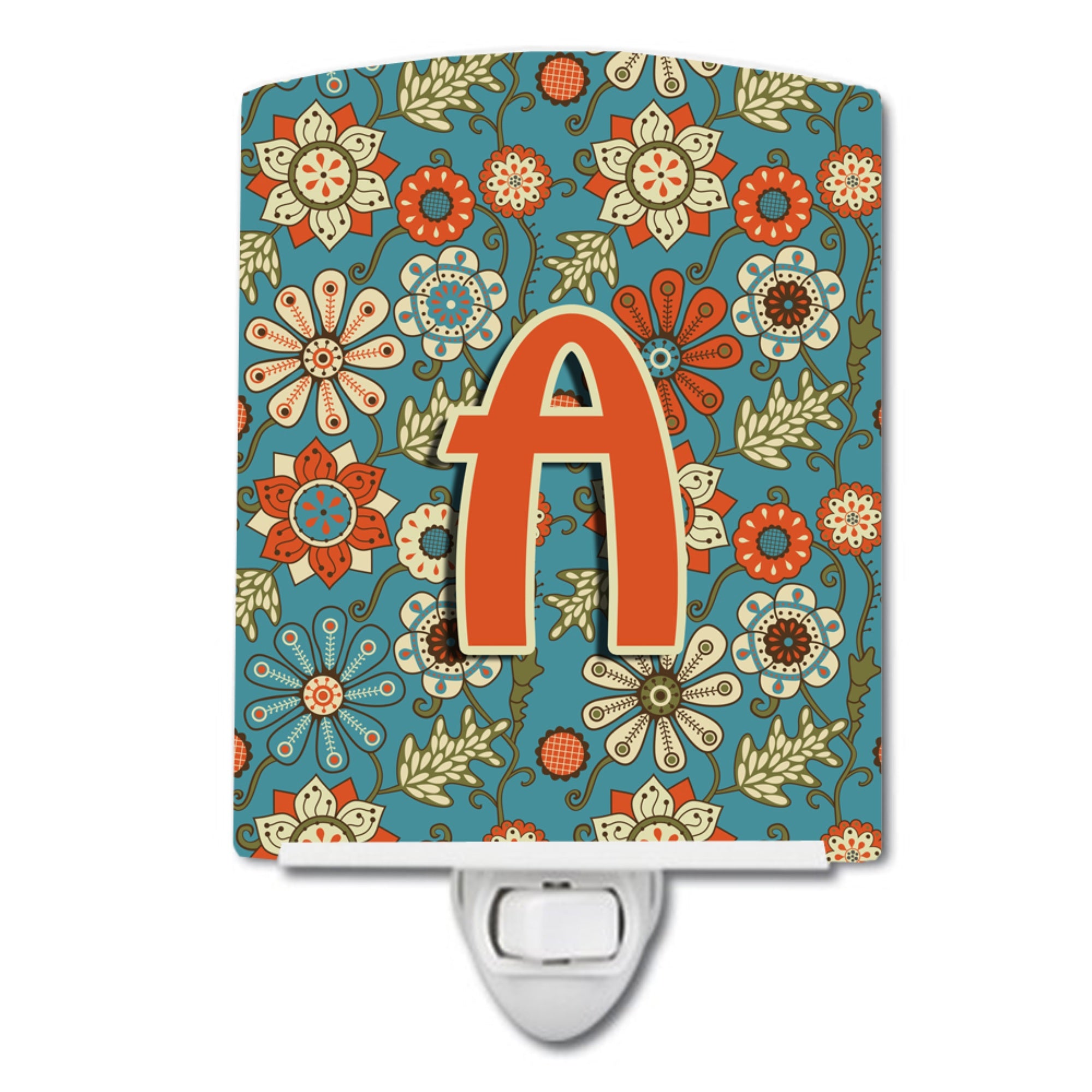  inchCarolines Treasures Letter A Flowers Retro Blue Ceramic Night Light, 6x4, Multicolor inch