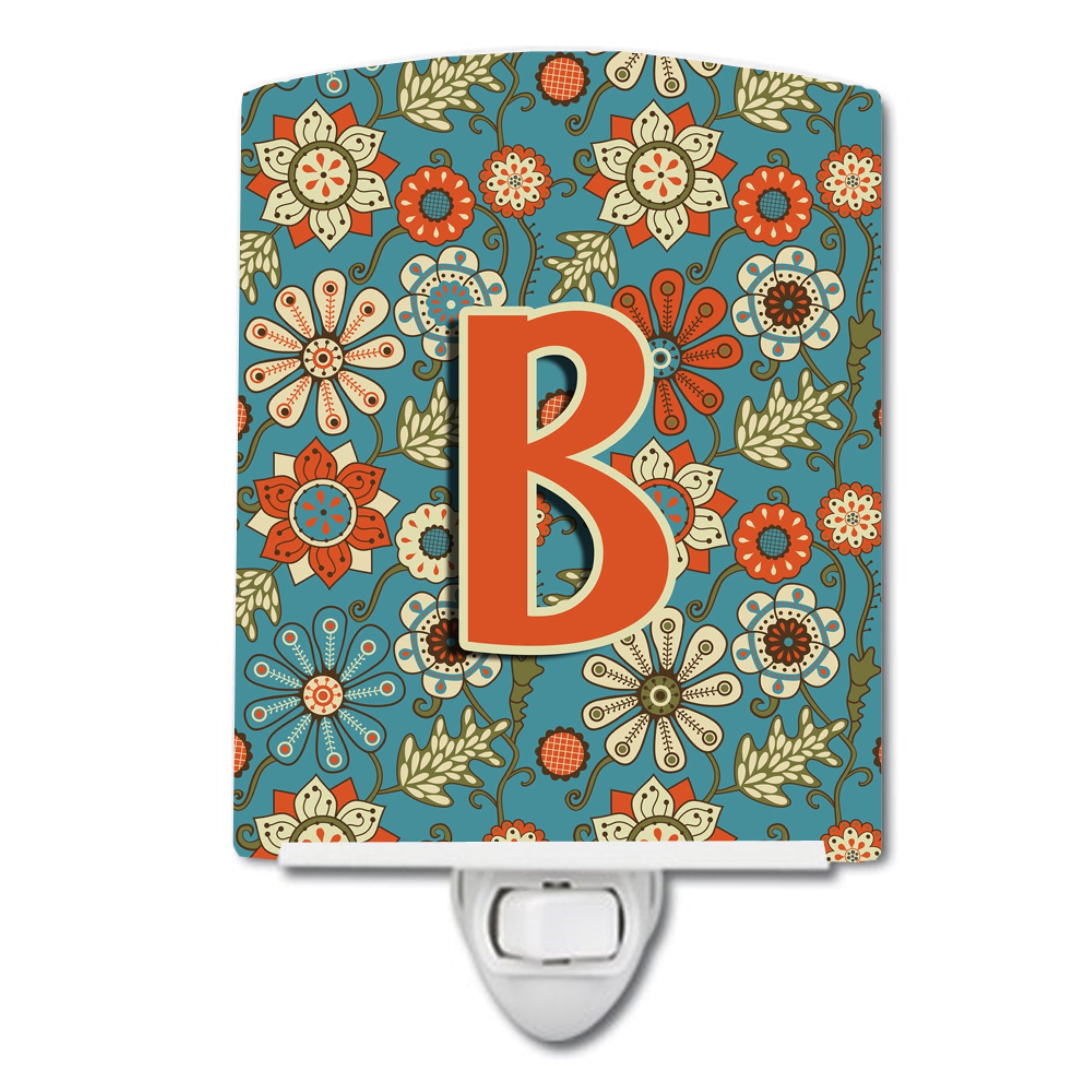 inchCarolines Treasures Letter B Flowers Retro Blue Ceramic Night Light, 6x4, Multicolor inch