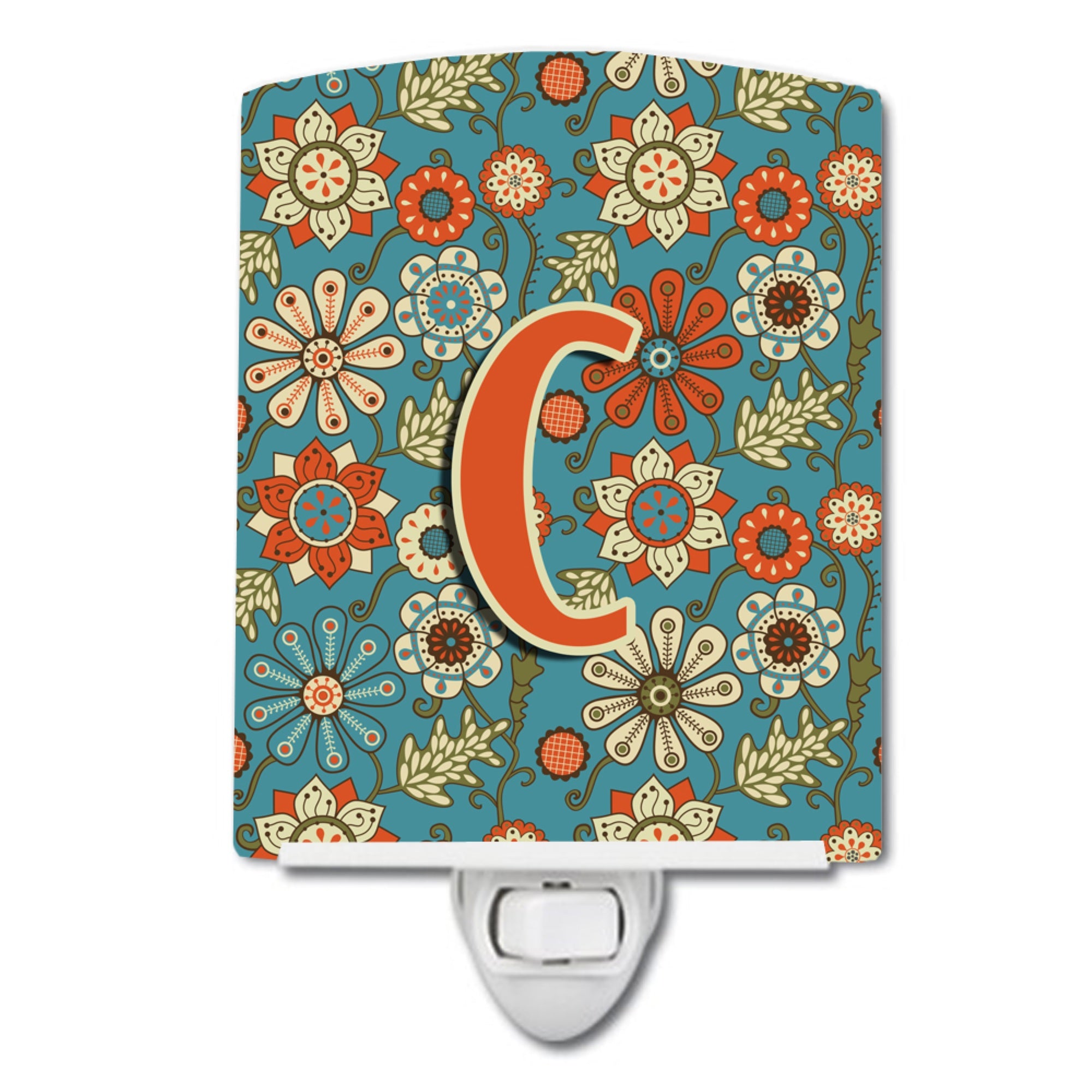  inchCarolines Treasures Letter C Flowers Retro Blue Ceramic Night Light, 6x4, Multicolor inch