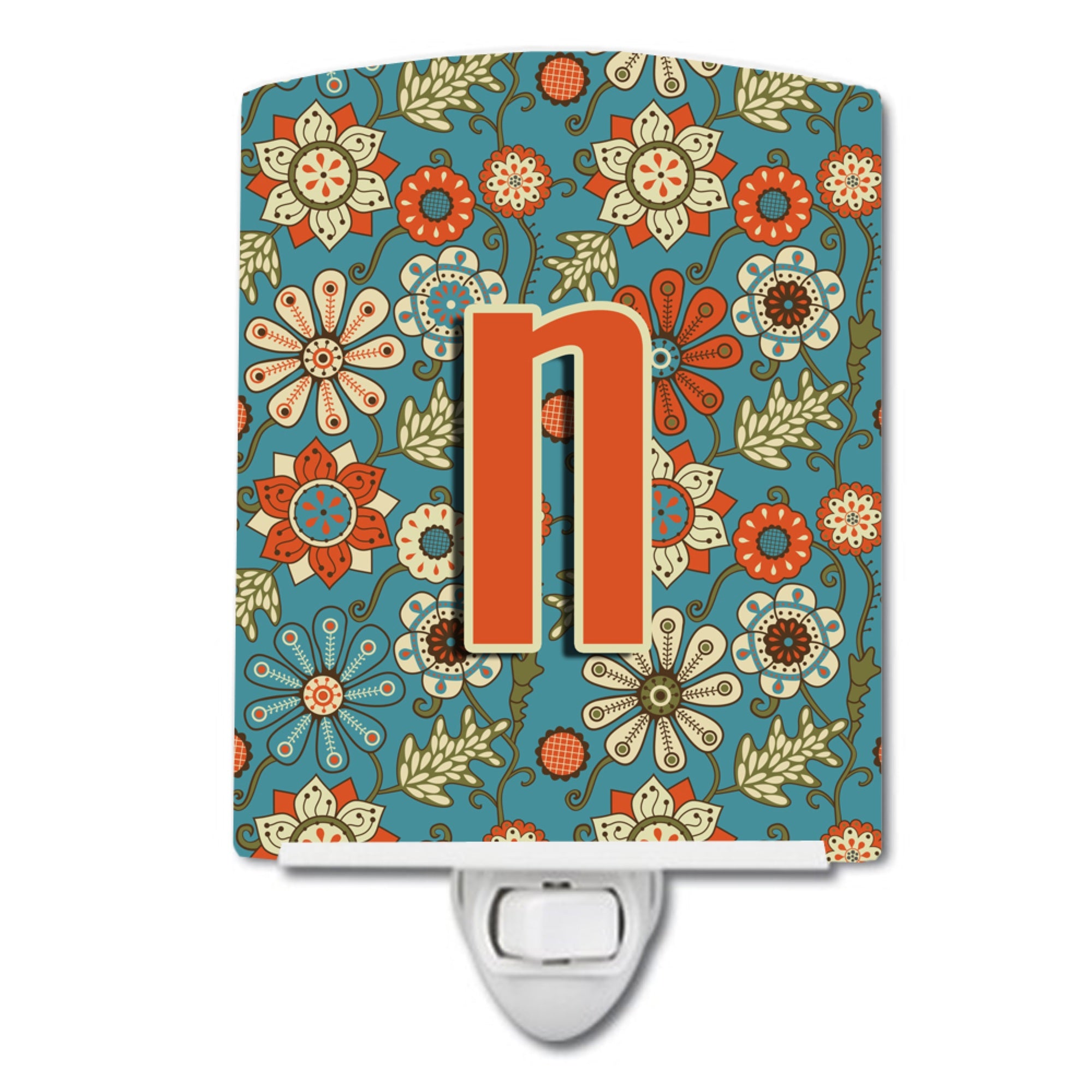  inchCarolines Treasures Letter N Flowers Retro Blue Ceramic Night Light, 6x4, Multicolor inch