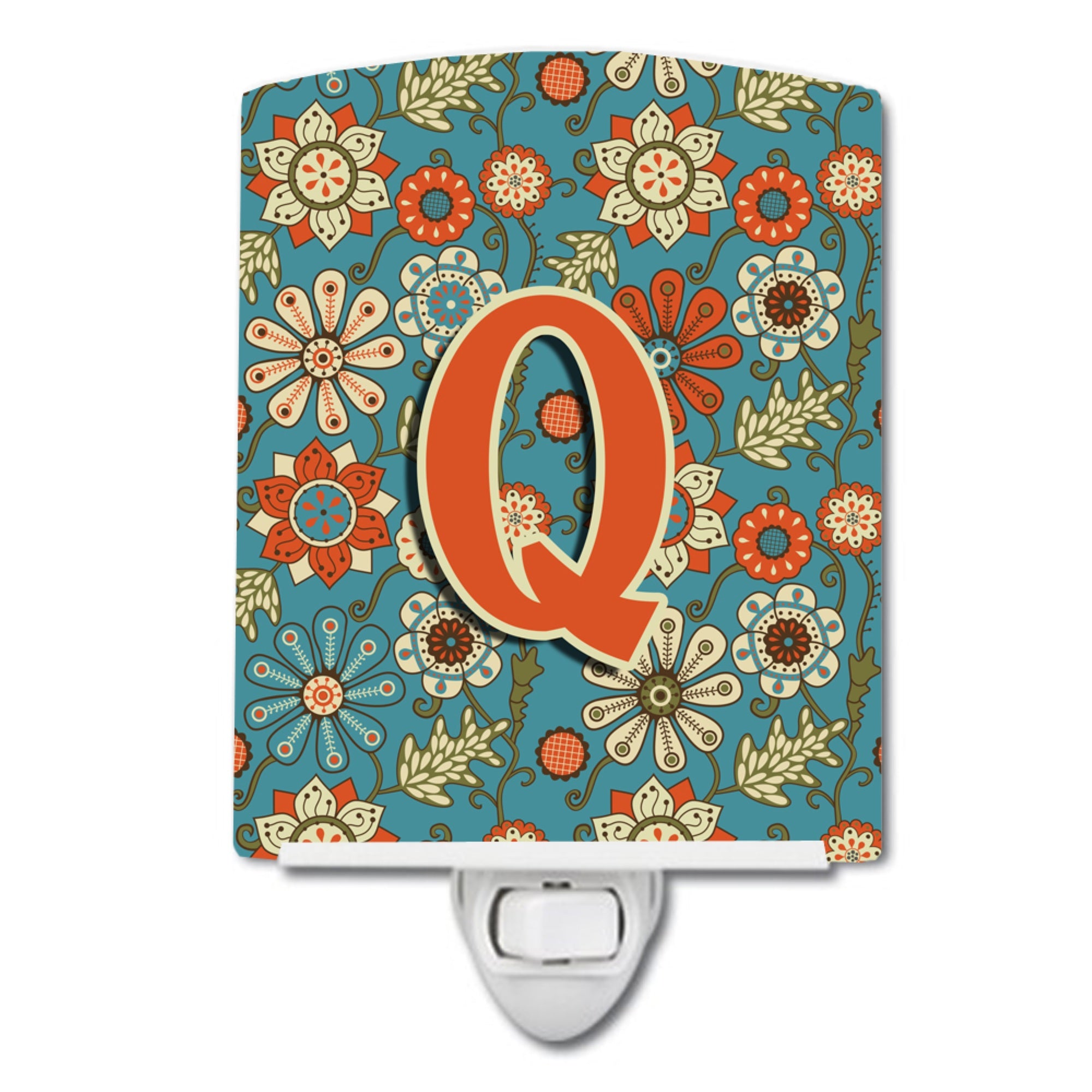  inchCarolines Treasures Letter Q Flowers Retro Blue Ceramic Night Light, 6x4, Multicolor inch