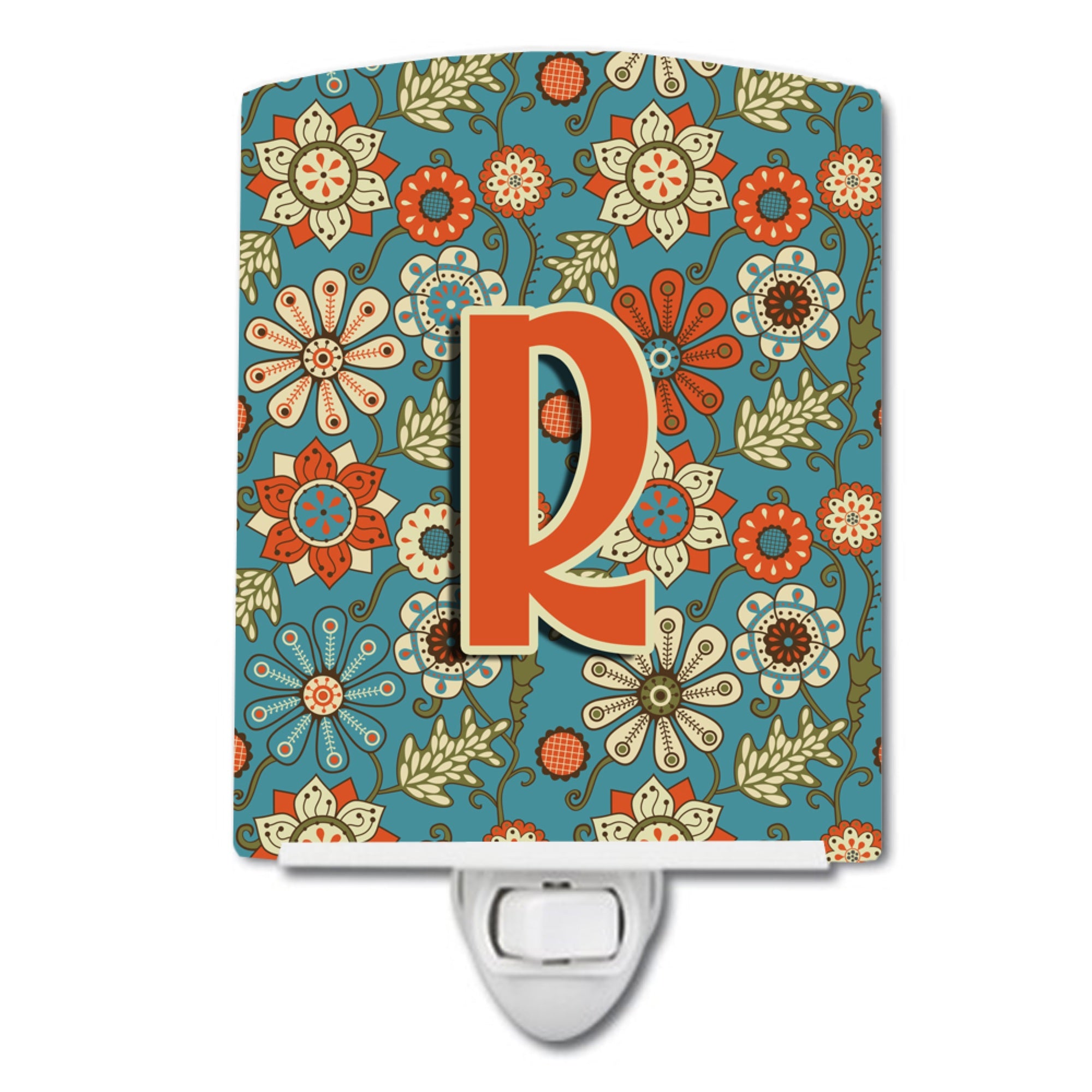  inchCarolines Treasures Letter R Flowers Retro Blue Ceramic Night Light, 6x4, Multicolor inch