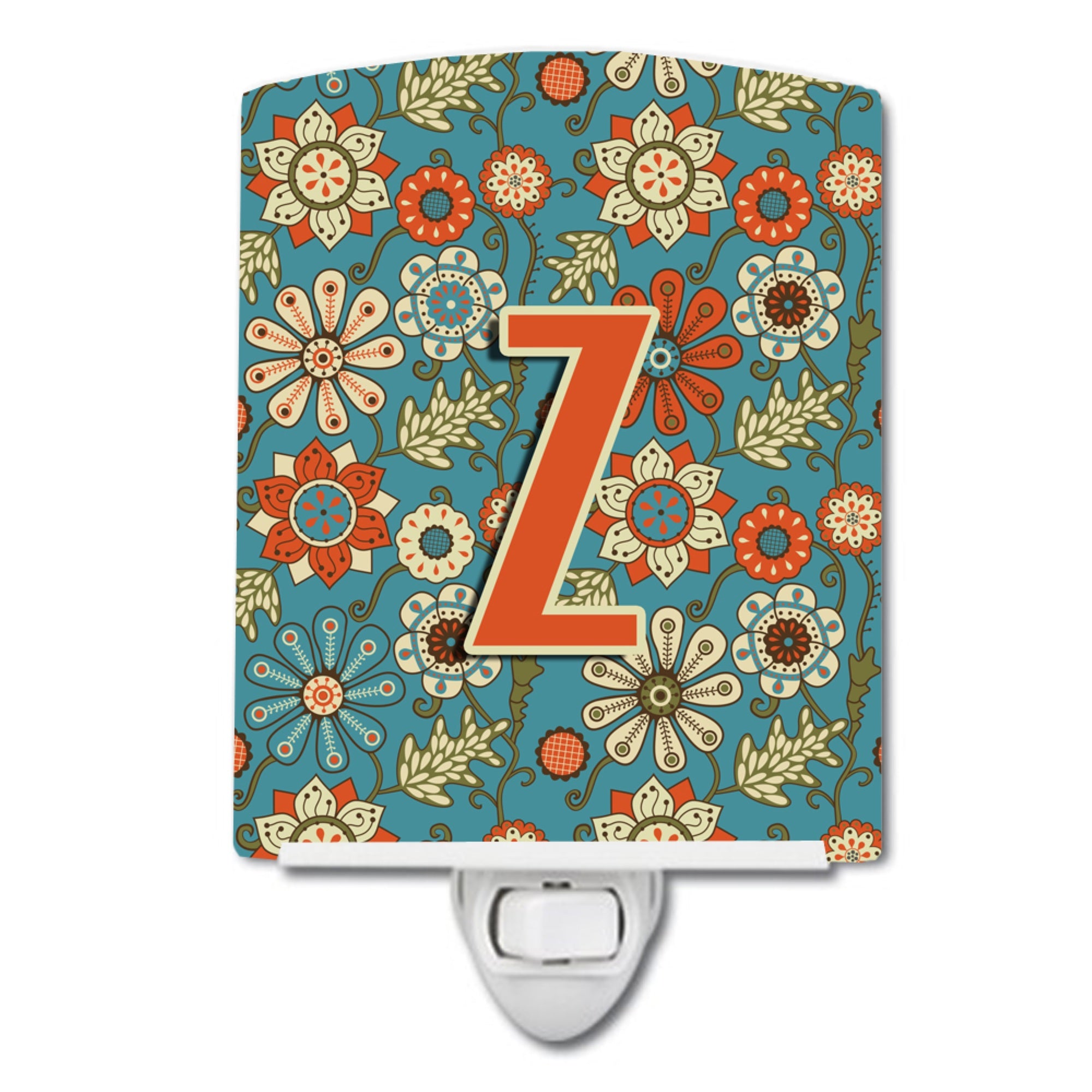  inchCarolines Treasures Letter Z Flowers Retro Blue Ceramic Night Light, 6x4, Multicolor inch