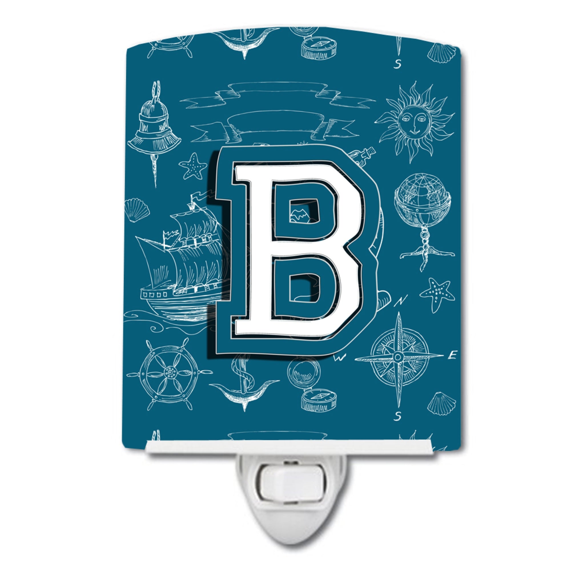  inchCarolines Treasures Letter B Sea Doodles Initial Alphabet Ceramic Night Light, 6x4, Multicolor inch