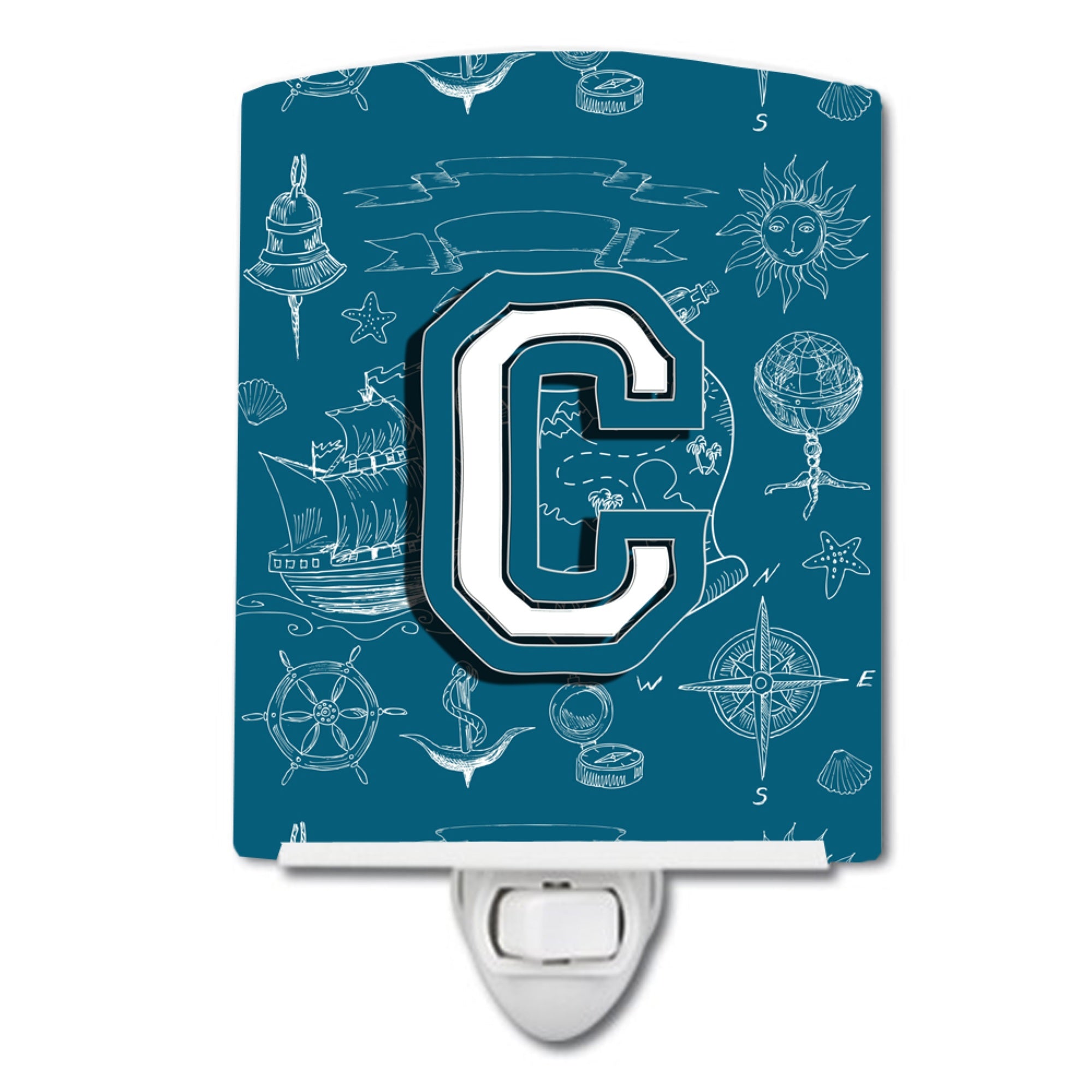  inchCarolines Treasures Letter C Sea Doodles Initial Alphabet Ceramic Night Light, 6x4, Multicolor inch