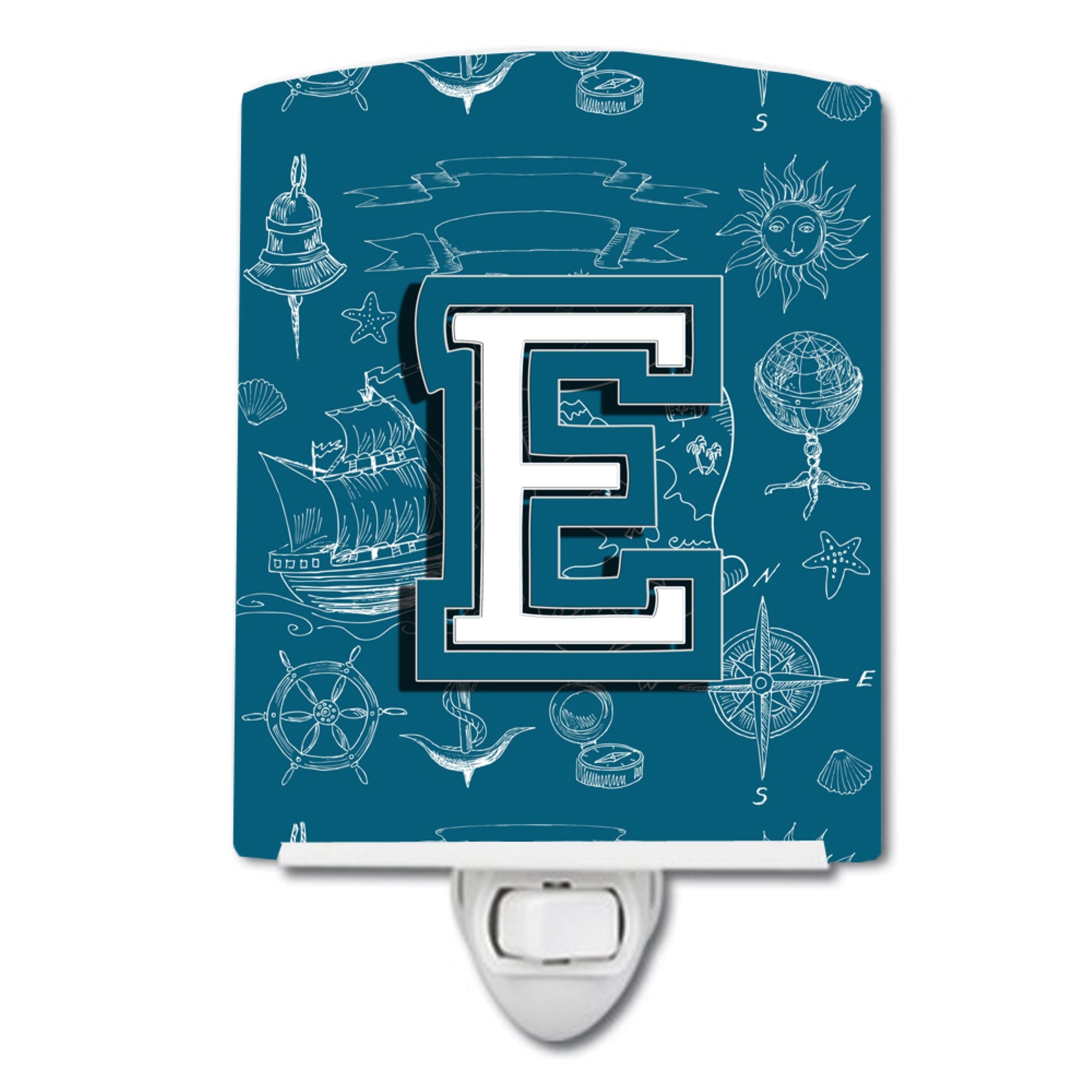  inchCarolines Treasures Letter E Sea Doodles Initial Alphabet Ceramic Night Light, 6x4, Multicolor inch