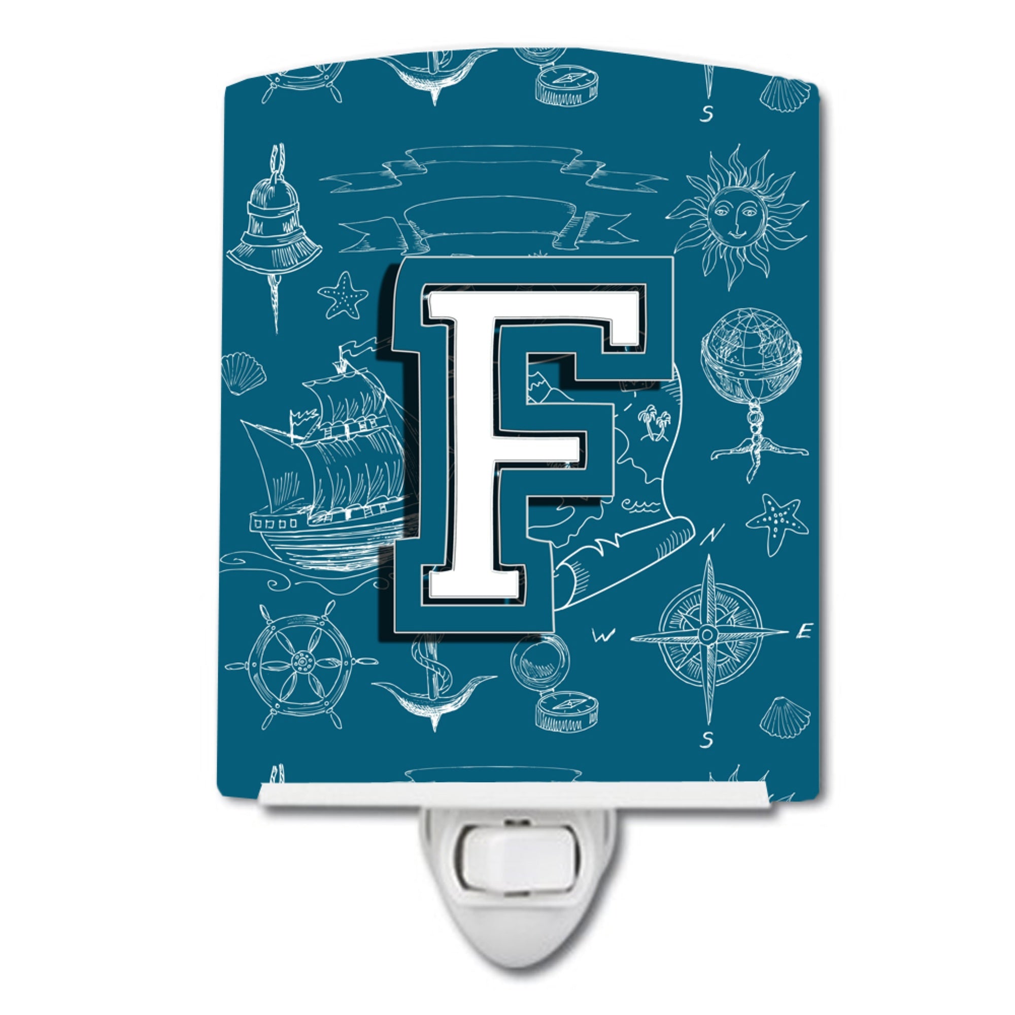  inchCarolines Treasures Letter F Sea Doodles Initial Alphabet Night Light, 6x4, Multicolor inch
