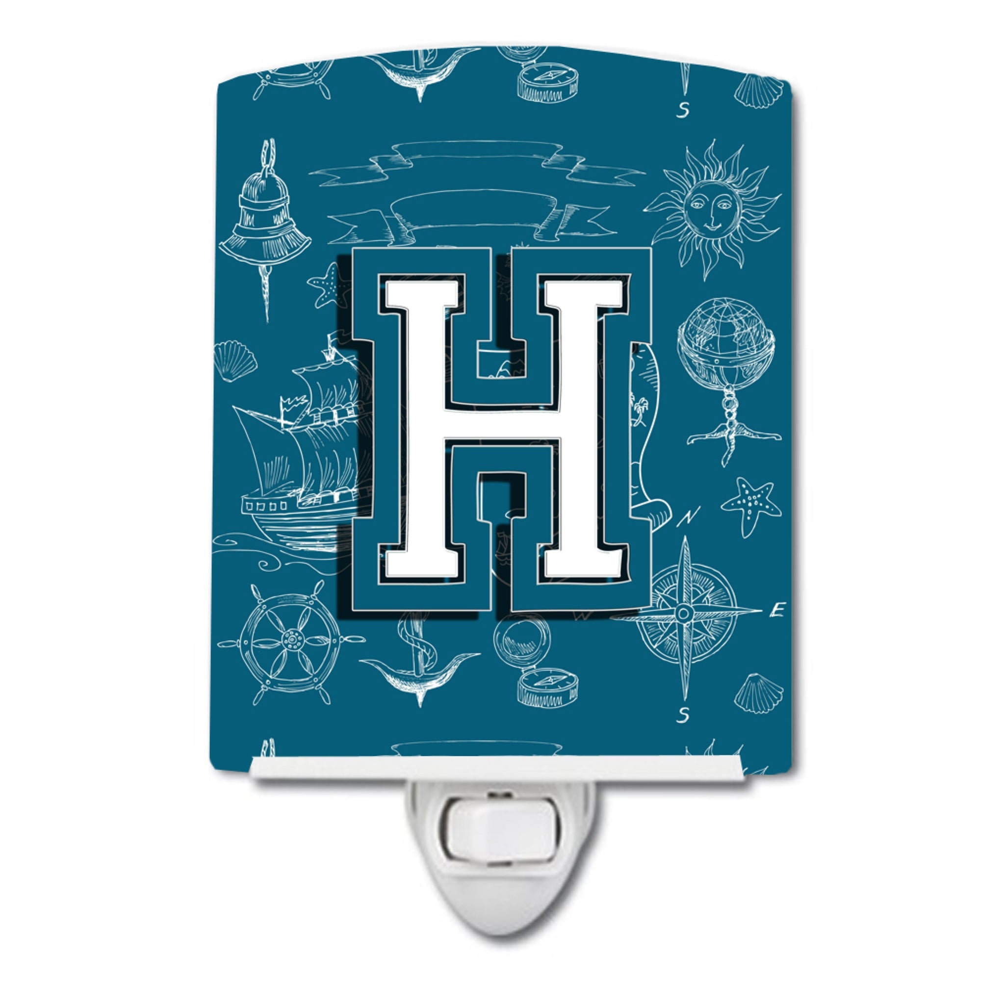  inchCarolines Treasures Letter H Sea Doodles Initial Alphabet Ceramic Night Light, 6x4, Multicolor inch