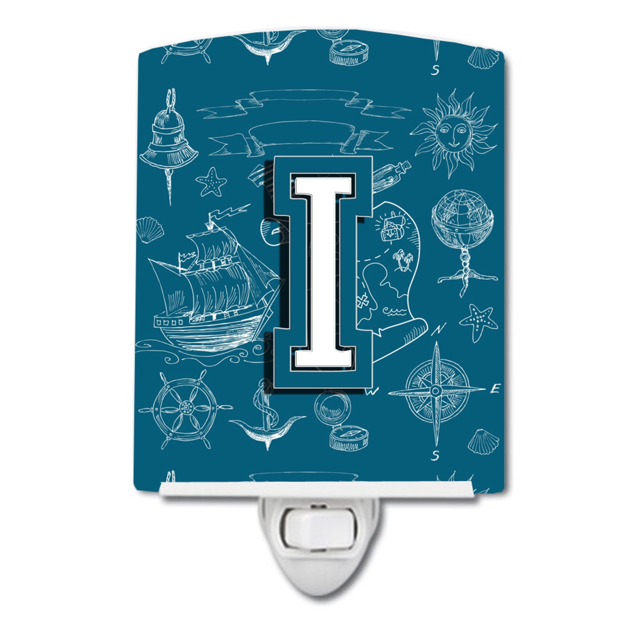 inchCarolines Treasures Letter I Sea Doodles Initial Alphabet Ceramic Night Light, 6x4, Multicolor inch