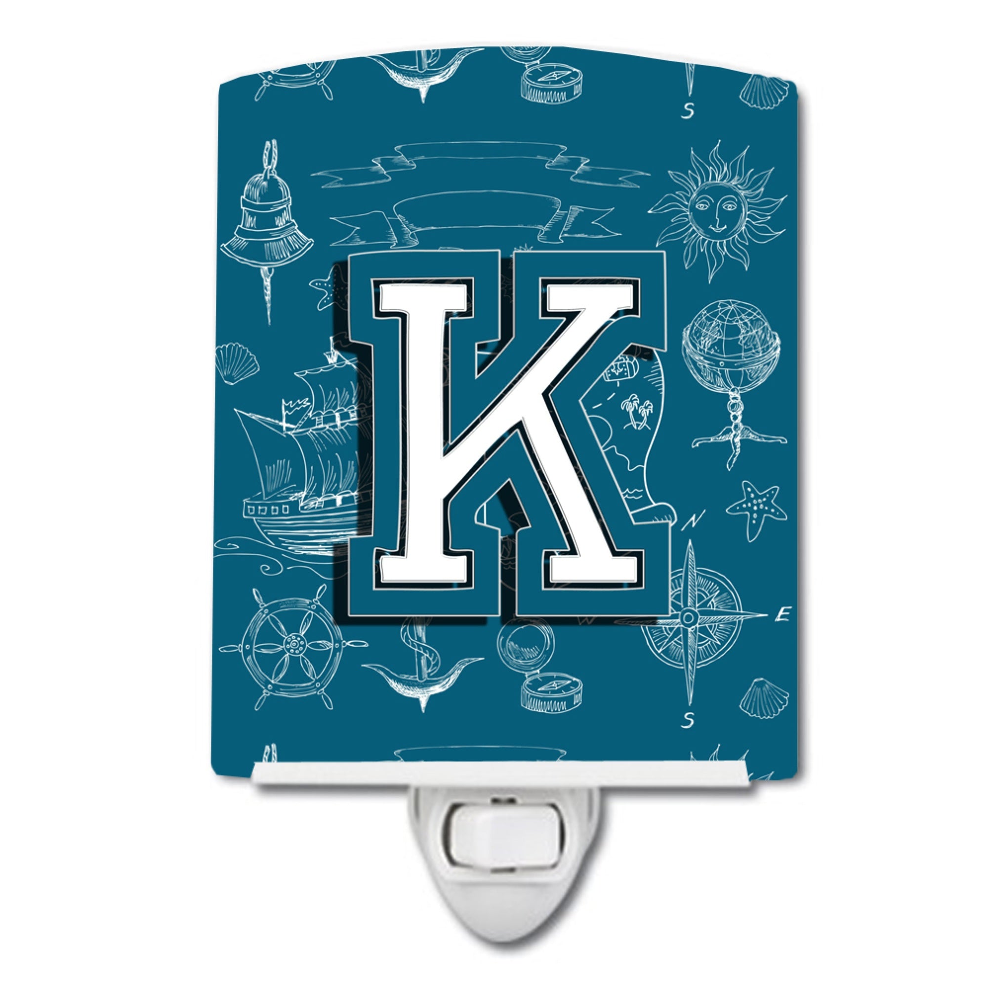  inchCarolines Treasures Letter K Sea Doodles Initial Alphabet Ceramic Night Light, 6x4, Multicolor inch