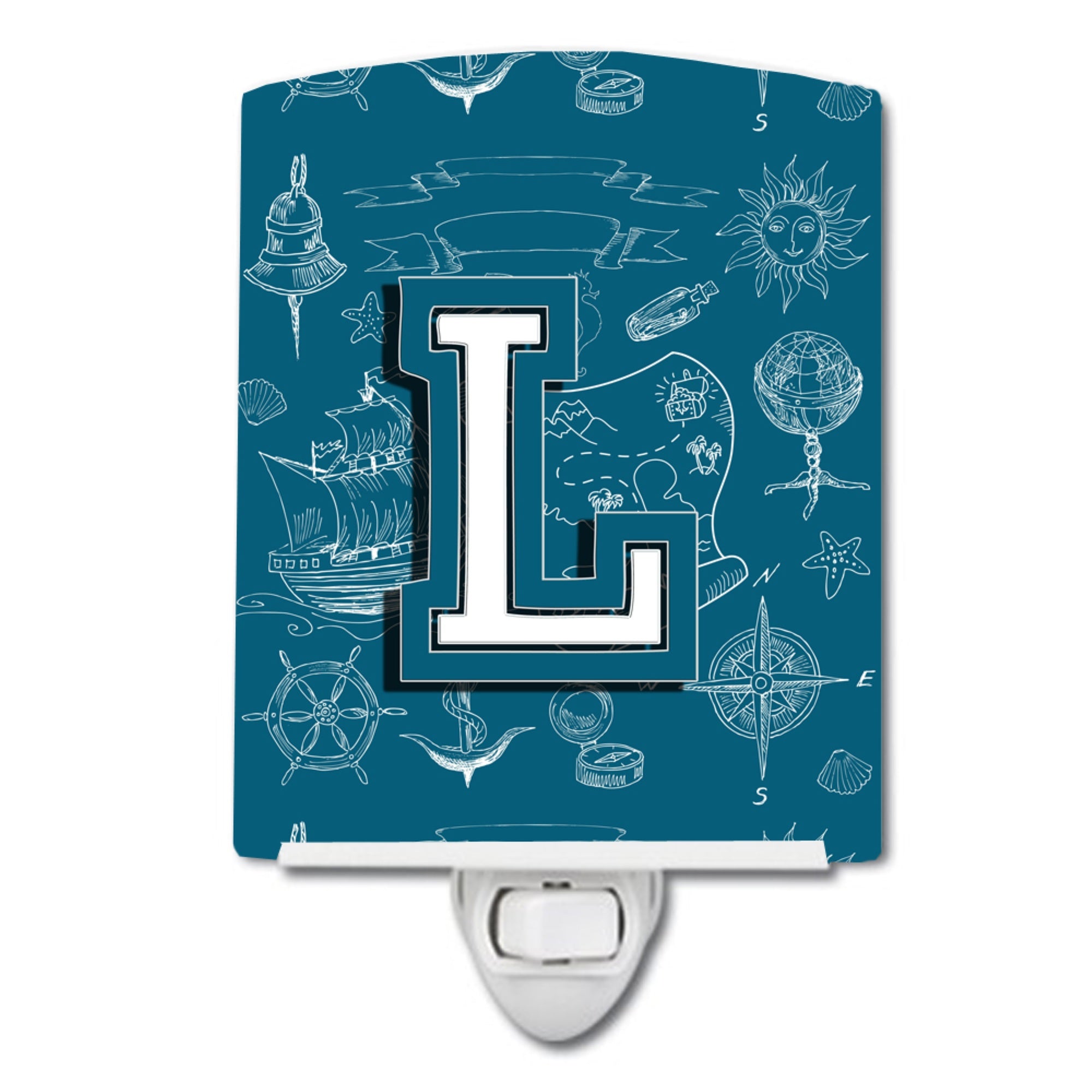  inchCarolines Treasures Letter L Sea Doodles Initial Alphabet Ceramic Night Light, 6x4, Multicolor inch