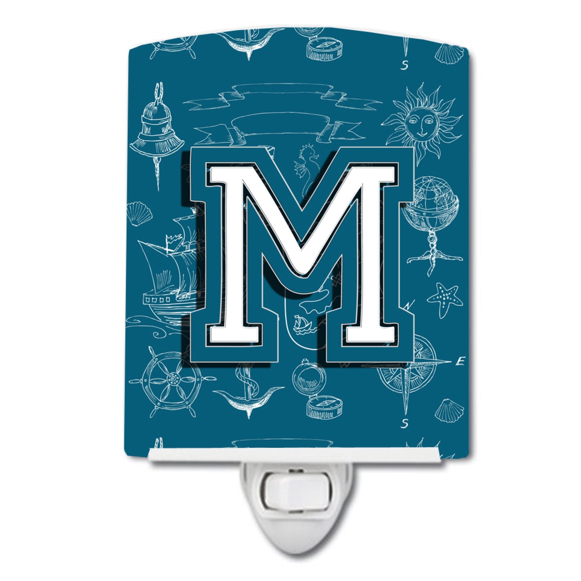  inchCarolines Treasures Letter M Sea Doodles Initial Alphabet Ceramic Night Light, 6x4, Multicolor inch