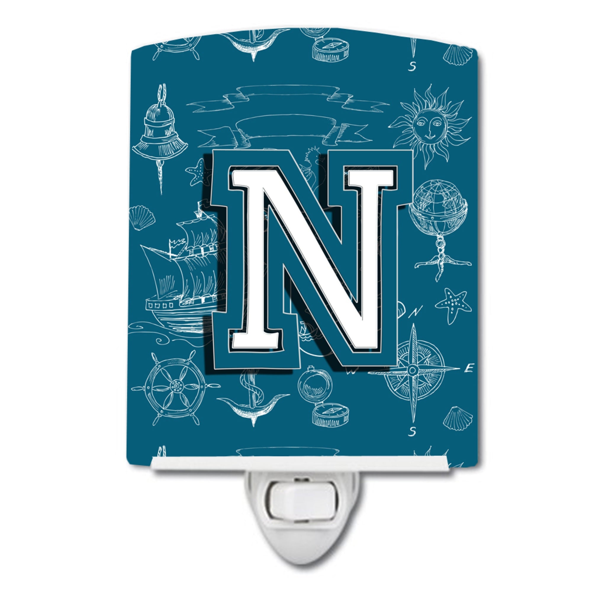  inchCarolines Treasures Letter N Sea Doodles Initial Alphabet Ceramic Night Light, 6x4, Multicolor inch