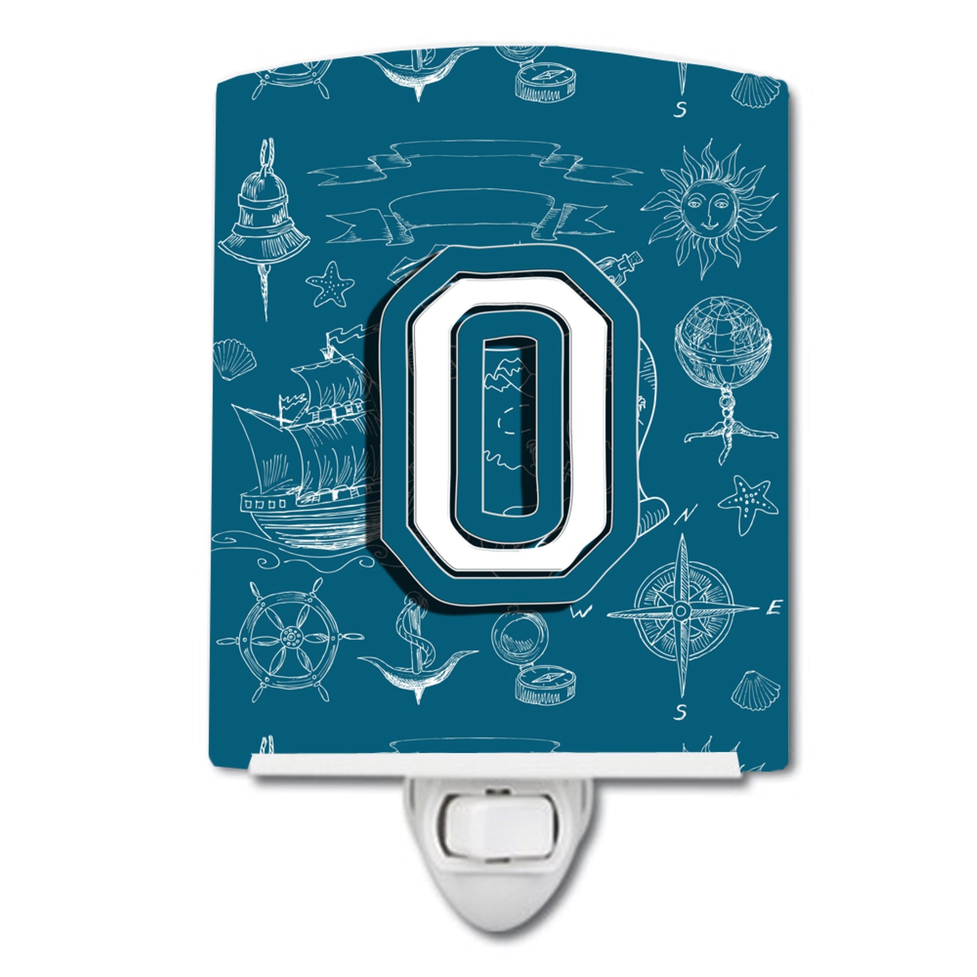  inchCarolines Treasures Letter O Sea Doodles Initial Alphabet Ceramic Night Light, 6x4, Multicolor inch