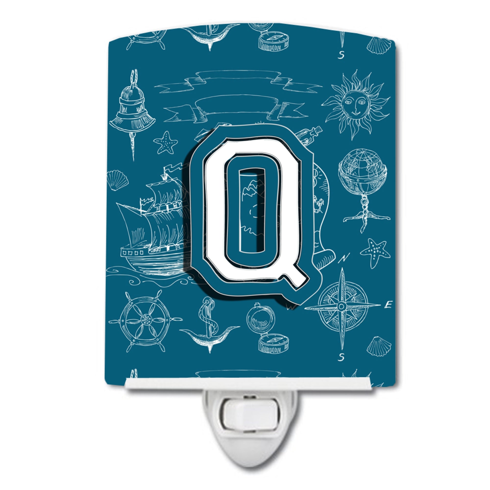  inchCarolines Treasures Letter Q Sea Doodles Initial Alphabet Ceramic Night Light, 6x4, Multicolor inch