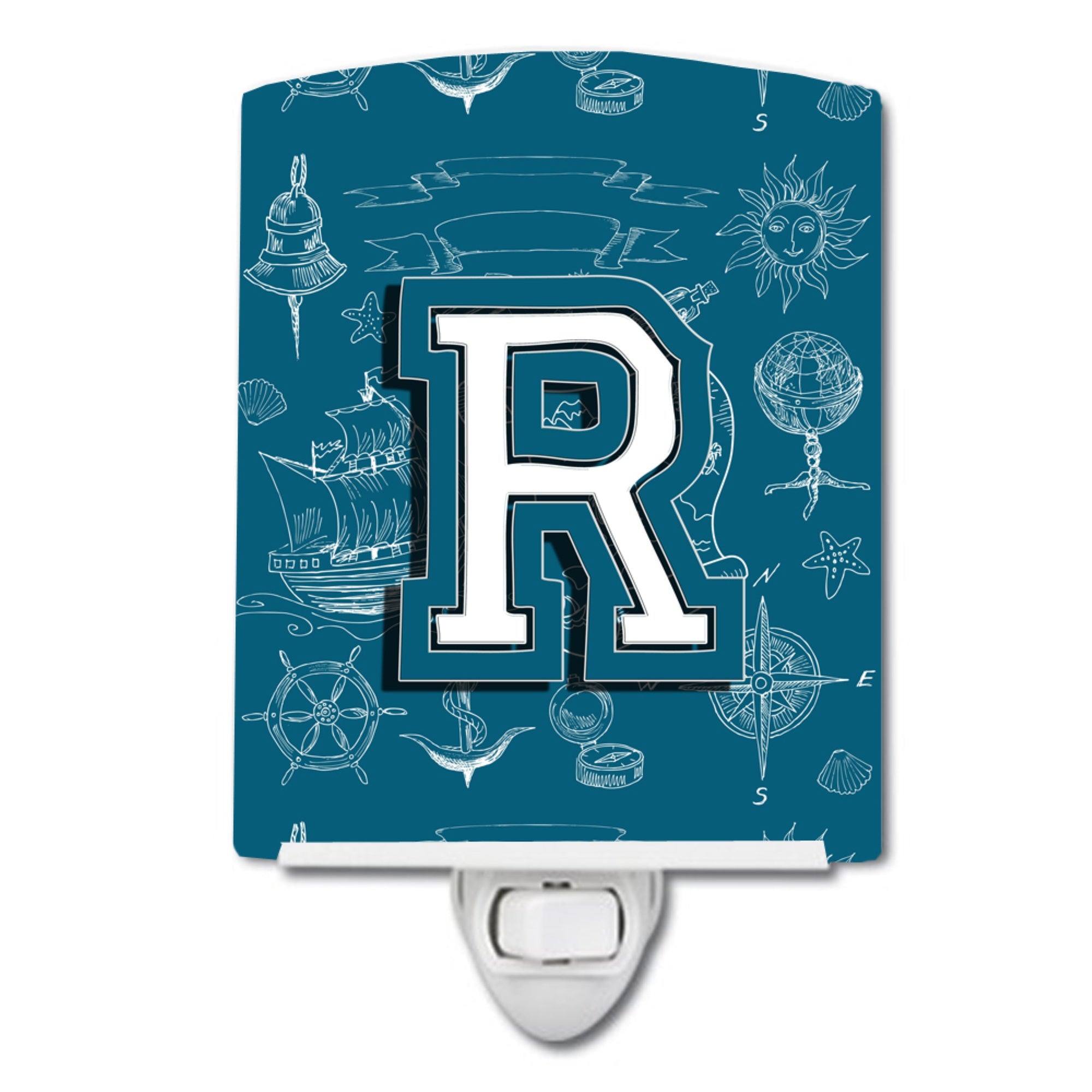  inchCarolines Treasures Letter R Sea Doodles Initial Alphabet Ceramic Night Light, 6x4, Multicolor inch