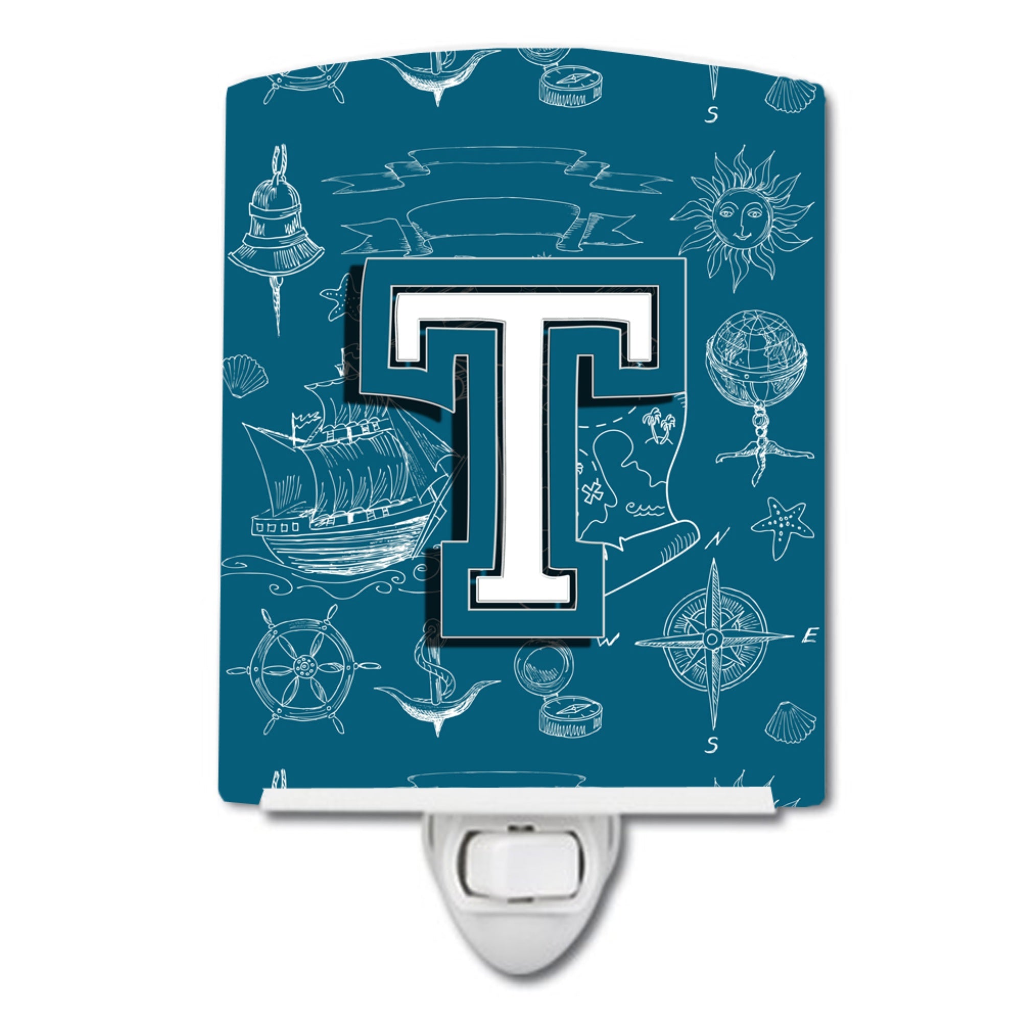  inchCarolines Treasures Letter T Sea Doodles Initial Alphabet Ceramic Night Light, 6x4, Multicolor inch