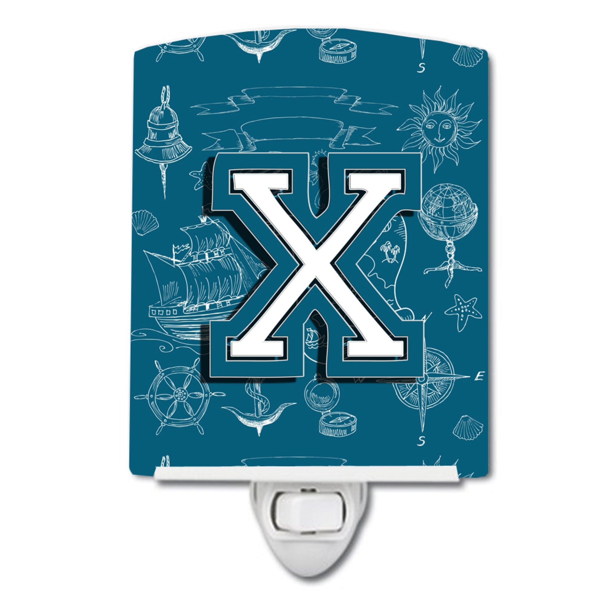  inchCarolines Treasures Letter X Sea Doodles Initial Alphabet Ceramic Night Light, 6x4, Multicolor inch