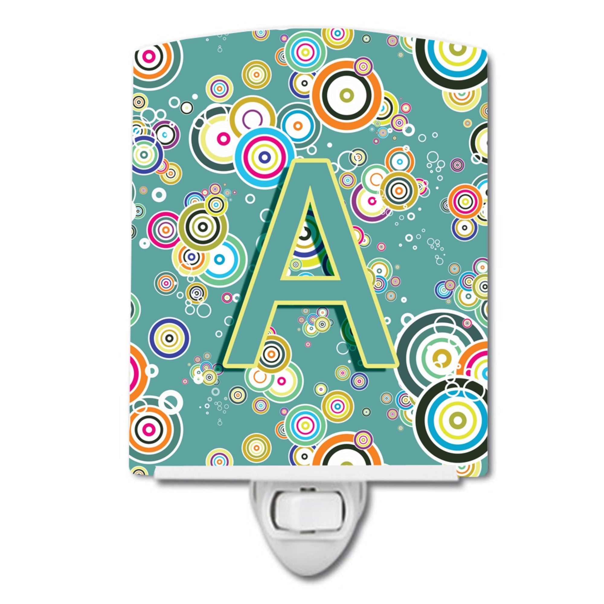  inchCarolines Treasures Letter Circle Teal Initial Alphabet Ceramic Night Light, 6x4, Multicolor inch