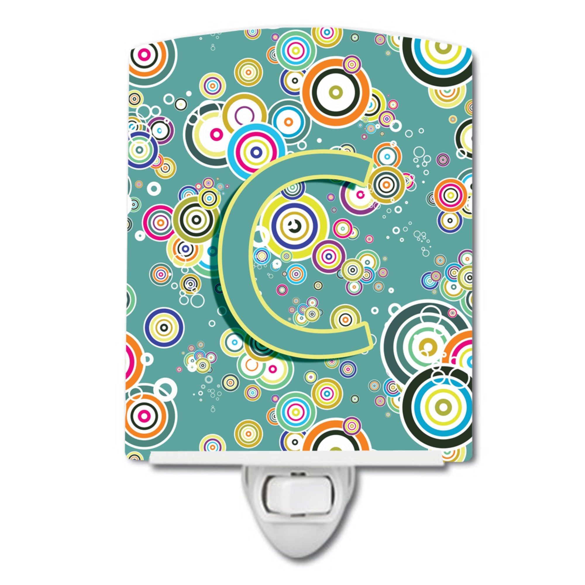  inchCarolines Treasures Letter C Circle Teal Initial Alphabet Ceramic Night Light, 6x4, Multicolor inch