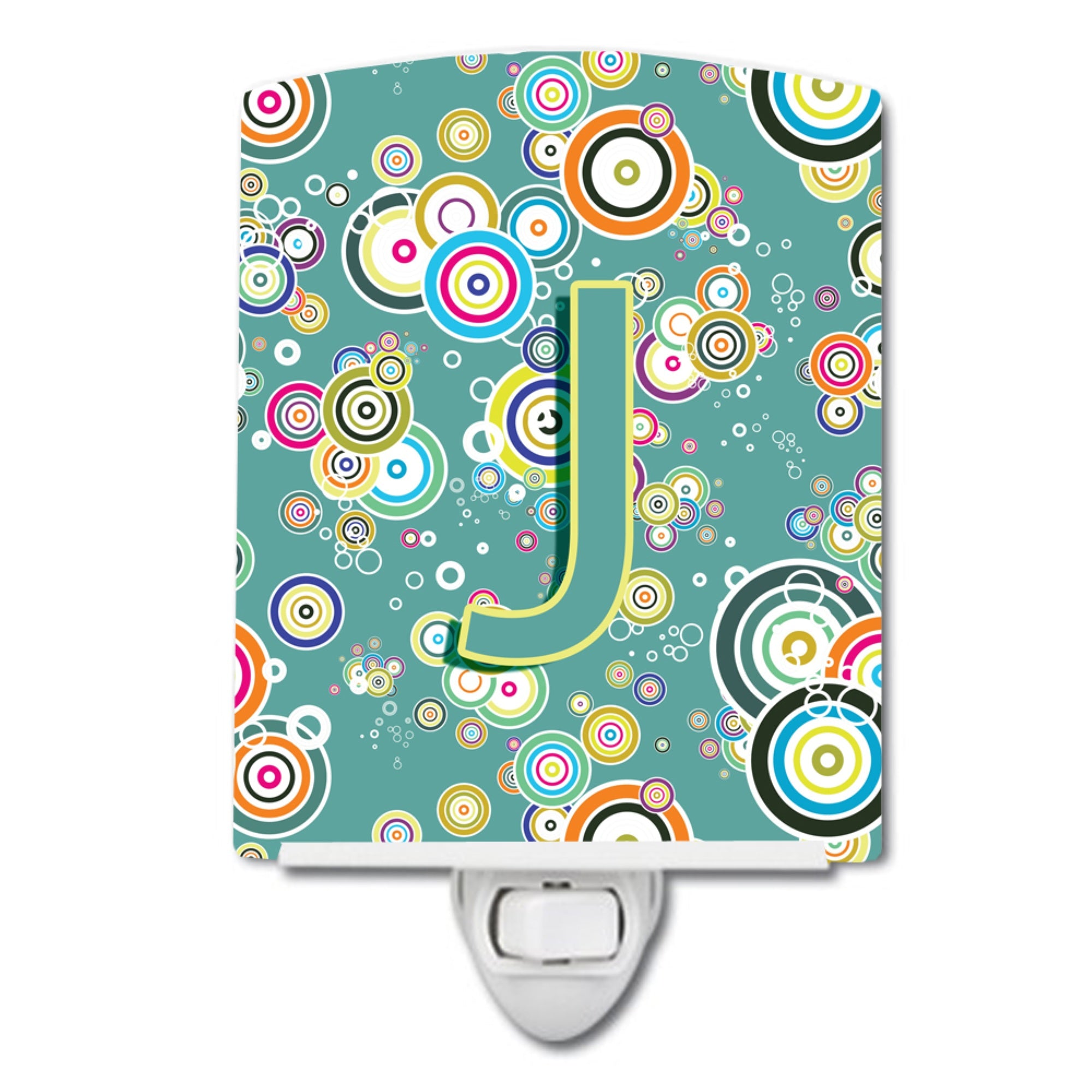  inchCarolines Treasures Letter J Circle Teal Initial Alphabet Ceramic Night Light, 6x4, Multicolor inch