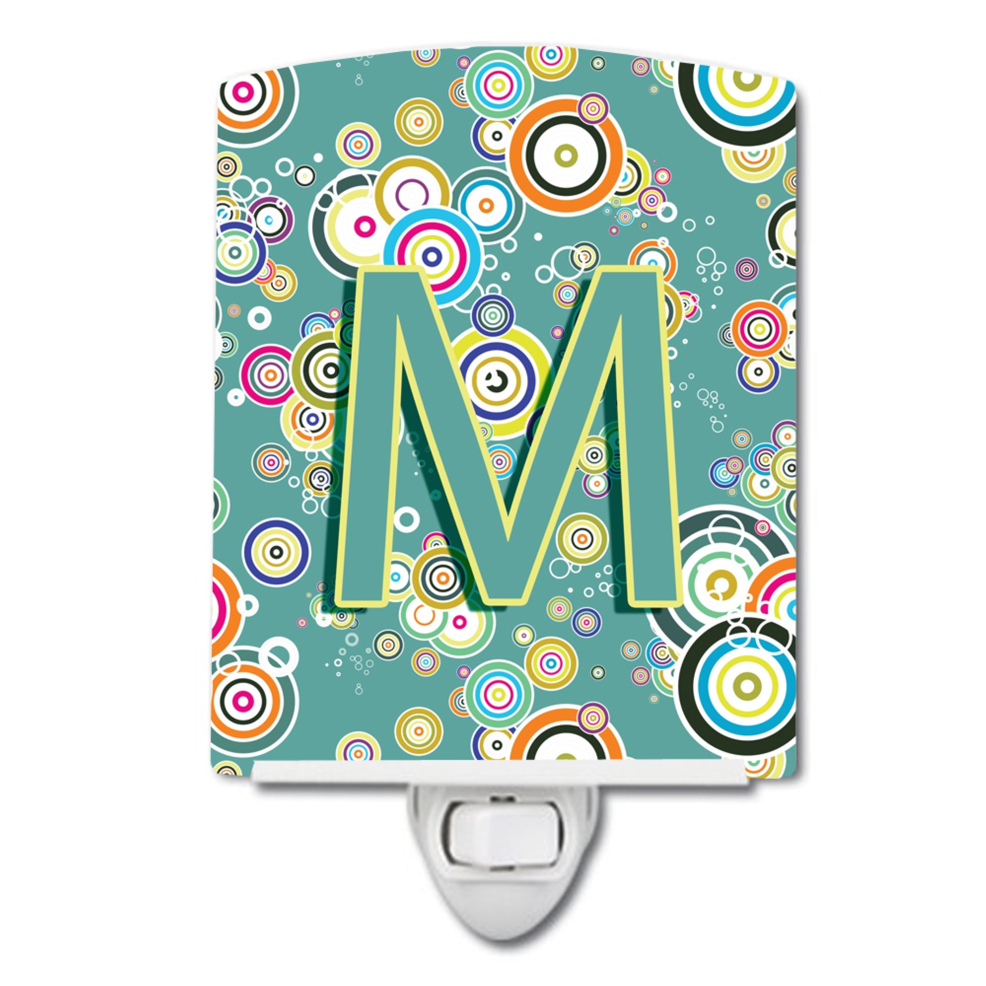  inchCarolines Treasures Letter M Circle Teal Initial Alphabet Ceramic Night Light, 6x4, Multicolor inch