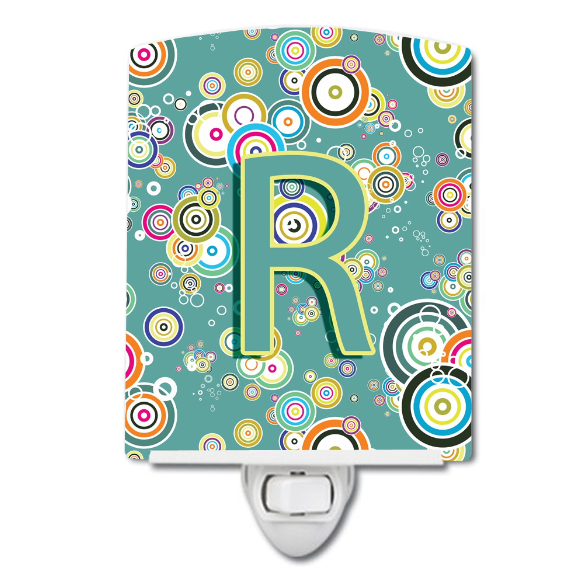  inchCarolines Treasures Letter R Circle Teal Initial Alphabet Ceramic Night Light, 6x4, Multicolor inch