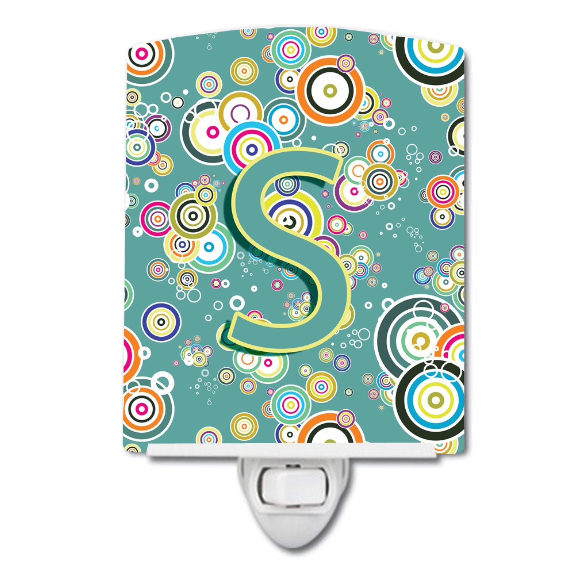  inchCarolines Treasures Letter S Circle Teal Initial Alphabet Ceramic Night Light, 6x4, Multicolor inch