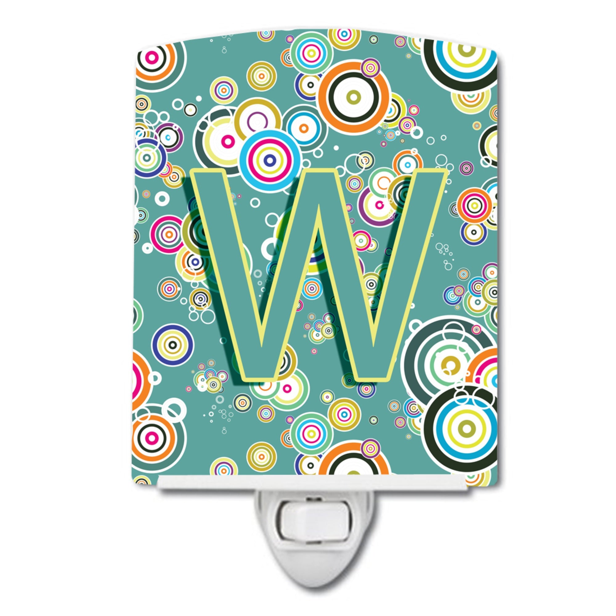  inchCarolines Treasures Letter W Circle Teal Initial Alphabet Ceramic Night Light, 6x4, Multicolor inch