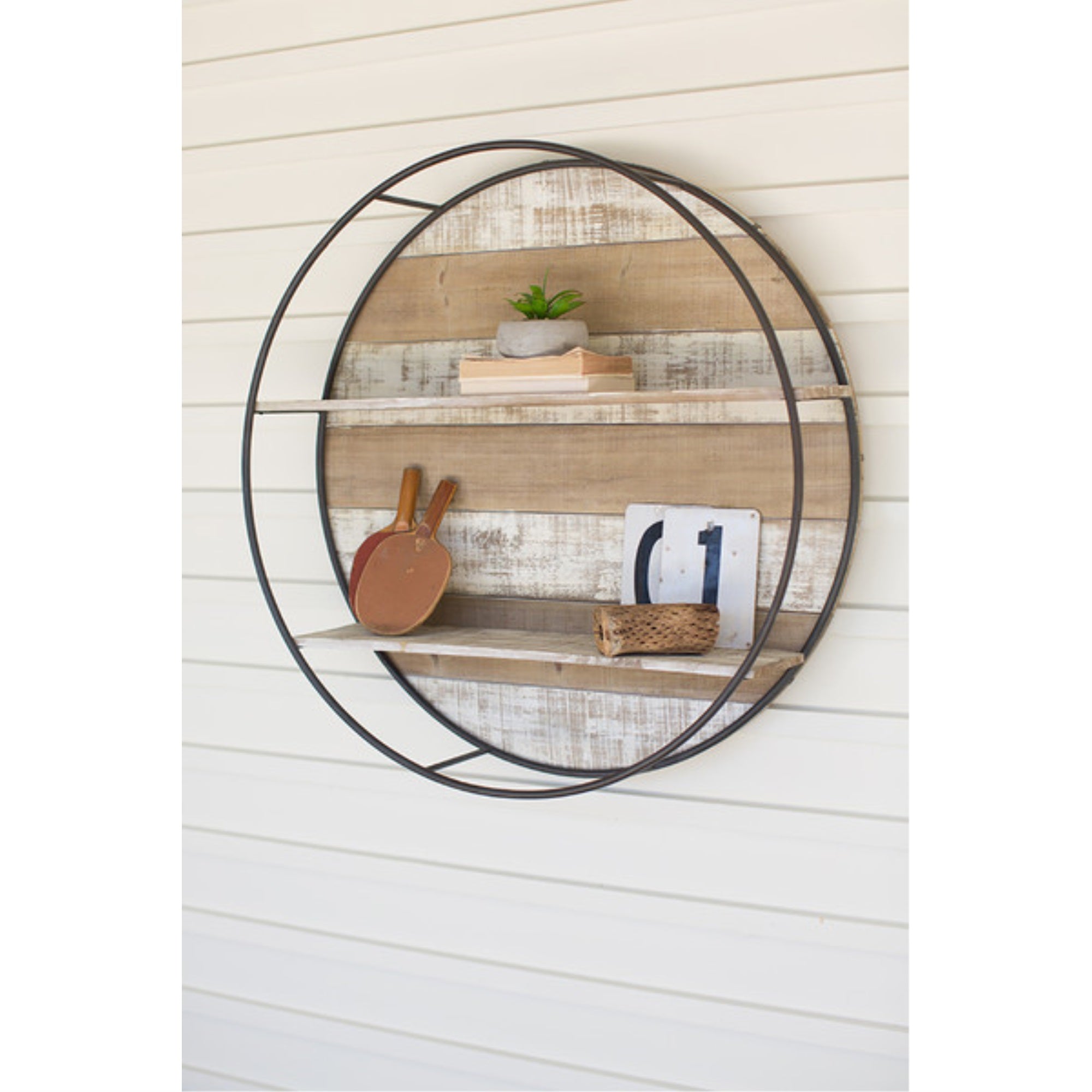 RECYCLED WOOD AND METAL DOUBLE WALL SHELF