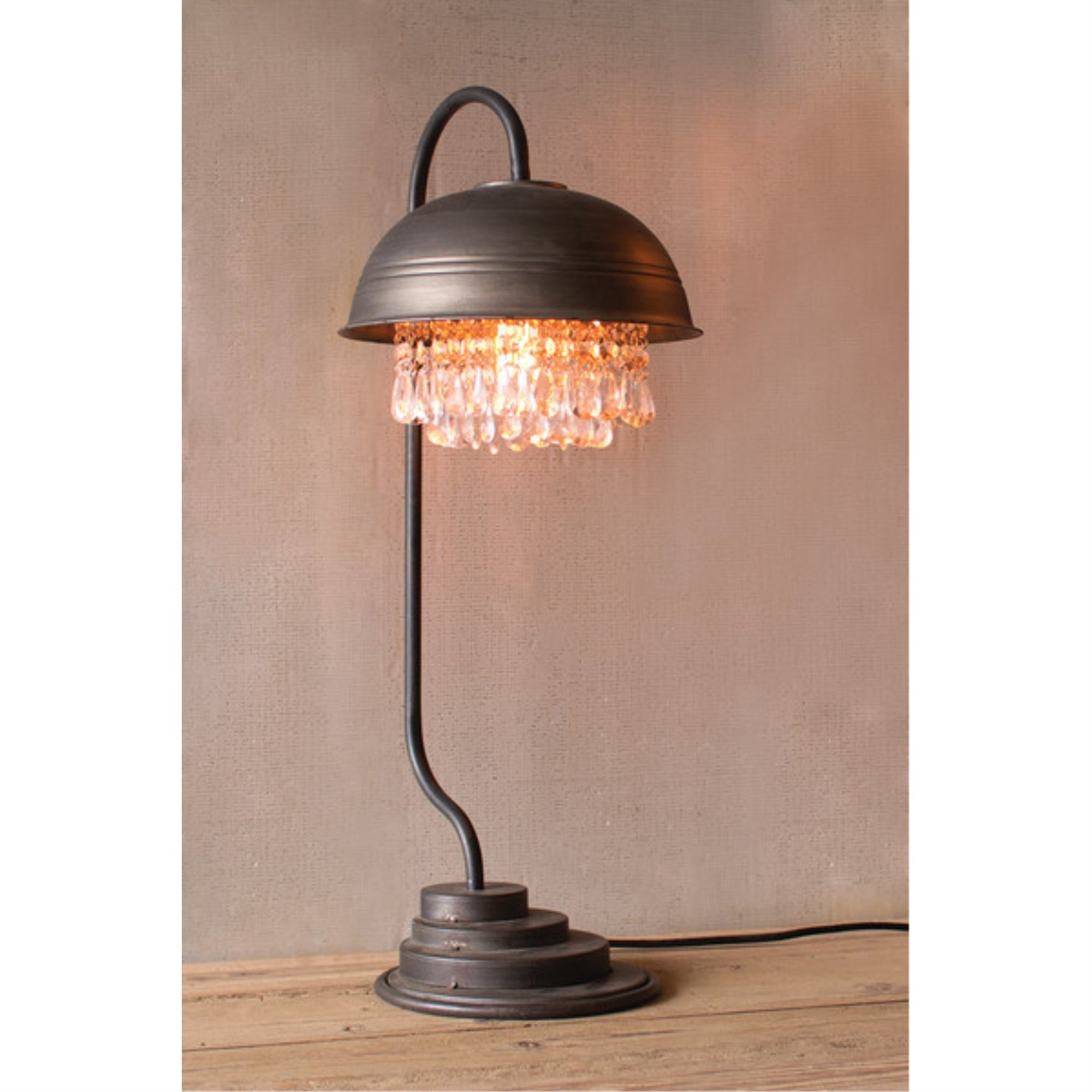 METAL DOME TABLE LAMP WITH HANGING GEMS